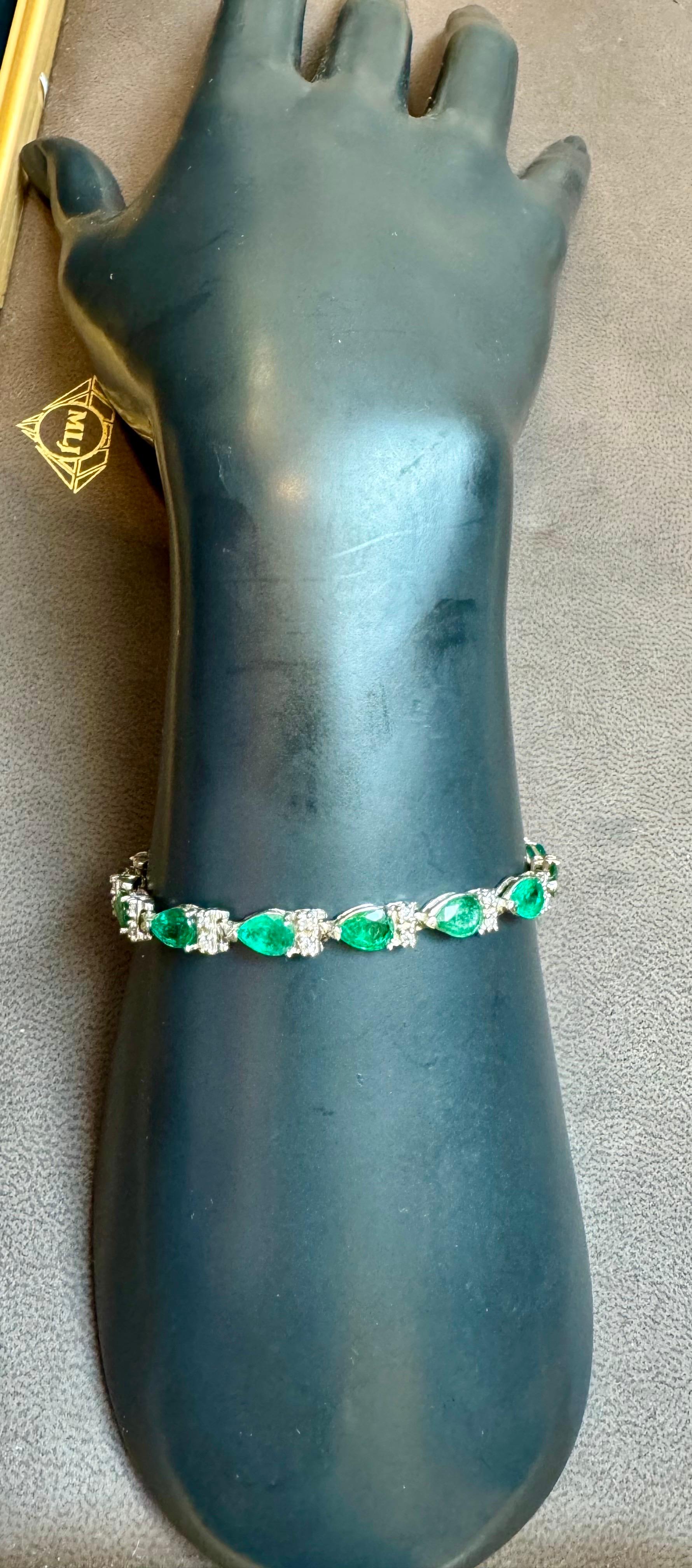 8 Karat natürlicher brasilianischer Smaragd & Diamant-Tennisarmband 14 Karat Gelbgold 7 