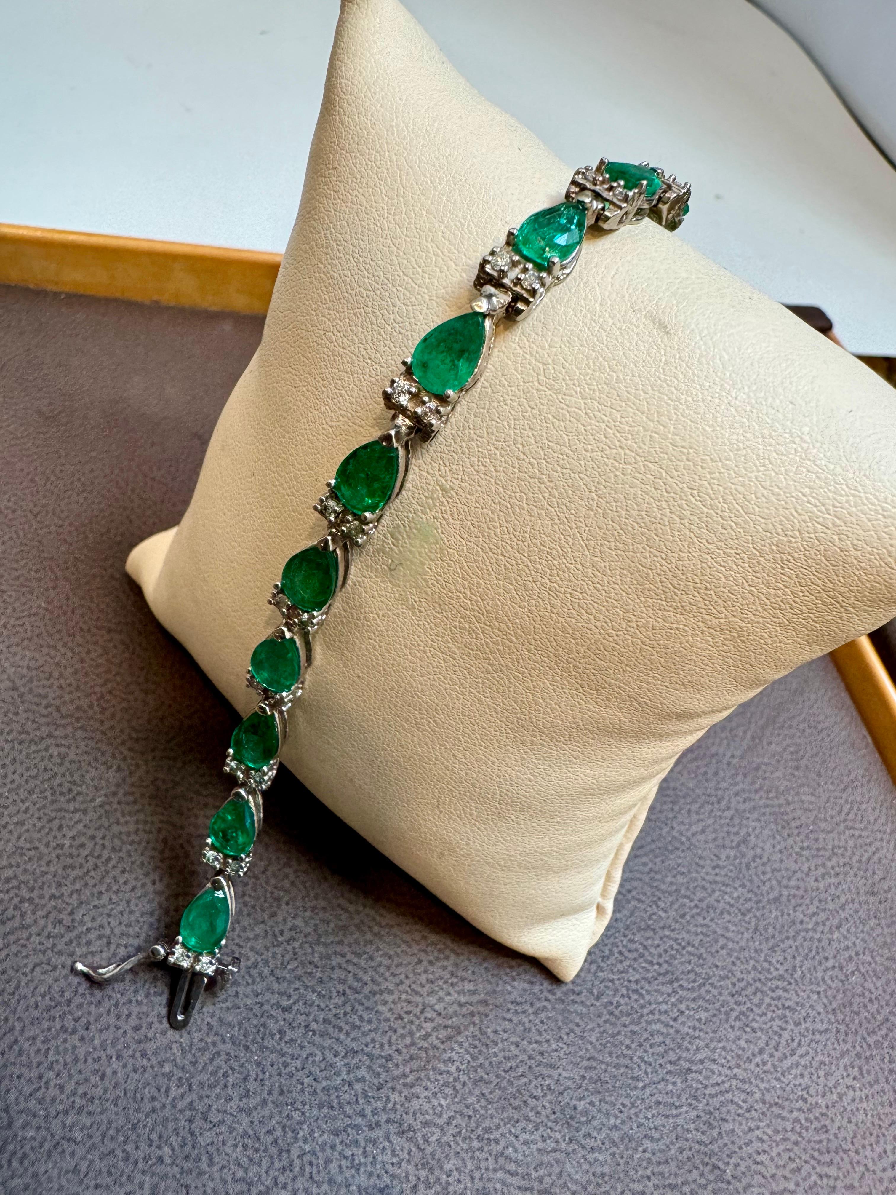 8 Karat natürlicher brasilianischer Smaragd & Diamant-Tennisarmband 14 Karat Gelbgold 7 