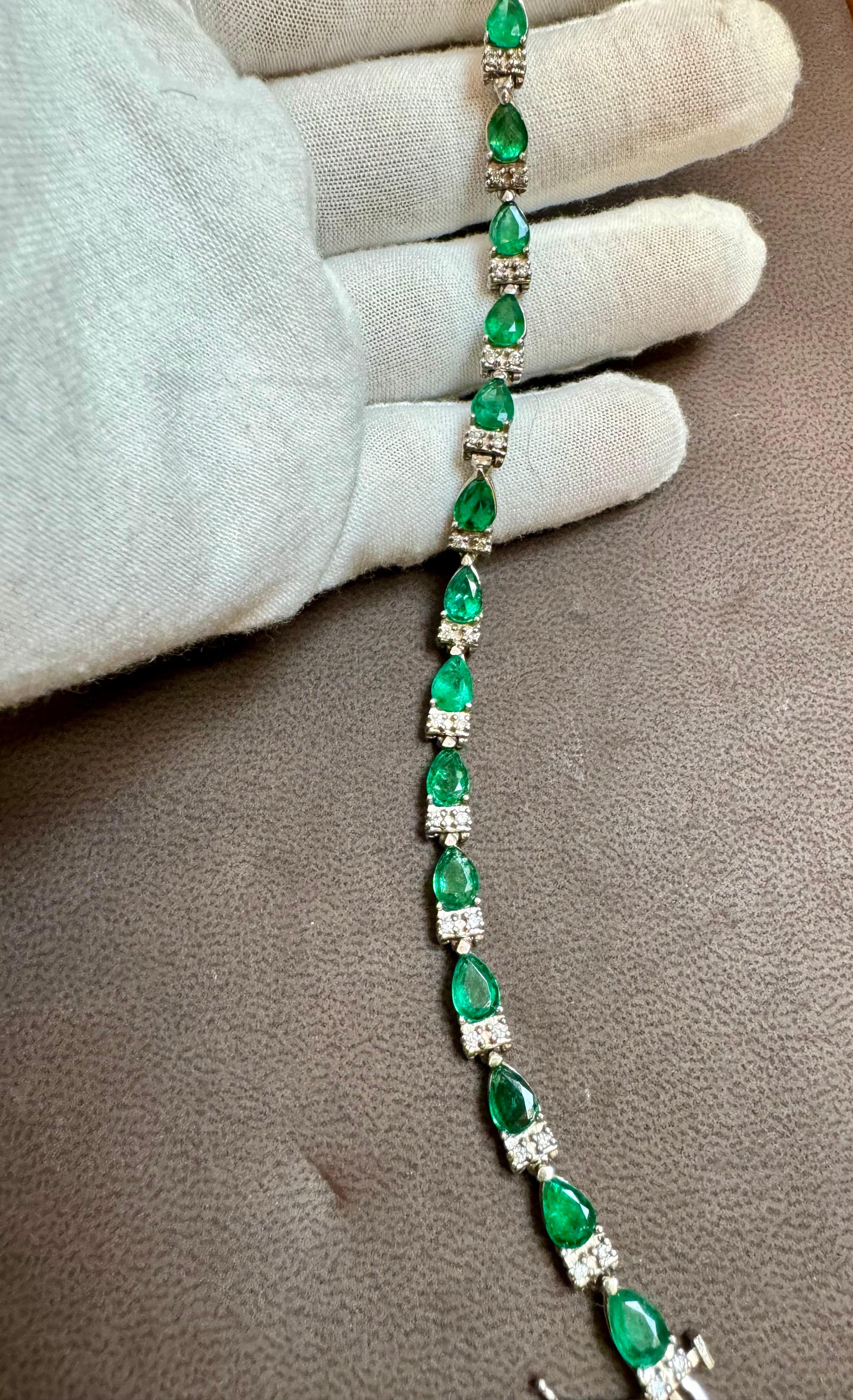 8 Karat natürlicher brasilianischer Smaragd & Diamant-Tennisarmband 14 Karat Gelbgold 7 