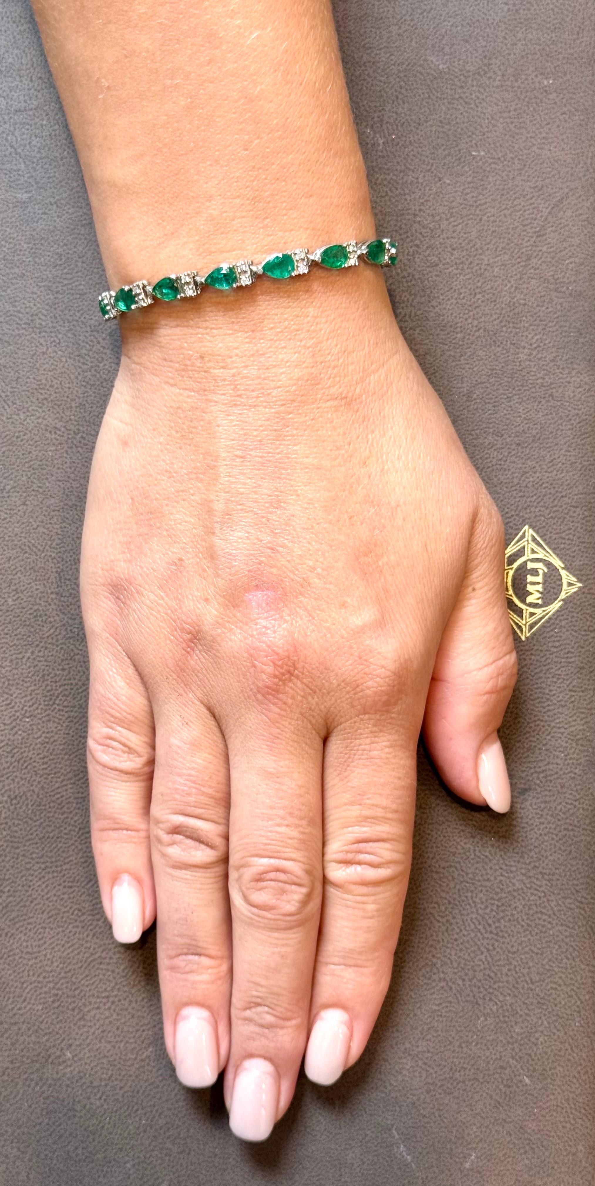 8 Karat natürlicher brasilianischer Smaragd & Diamant-Tennisarmband 14 Karat Gelbgold 7 