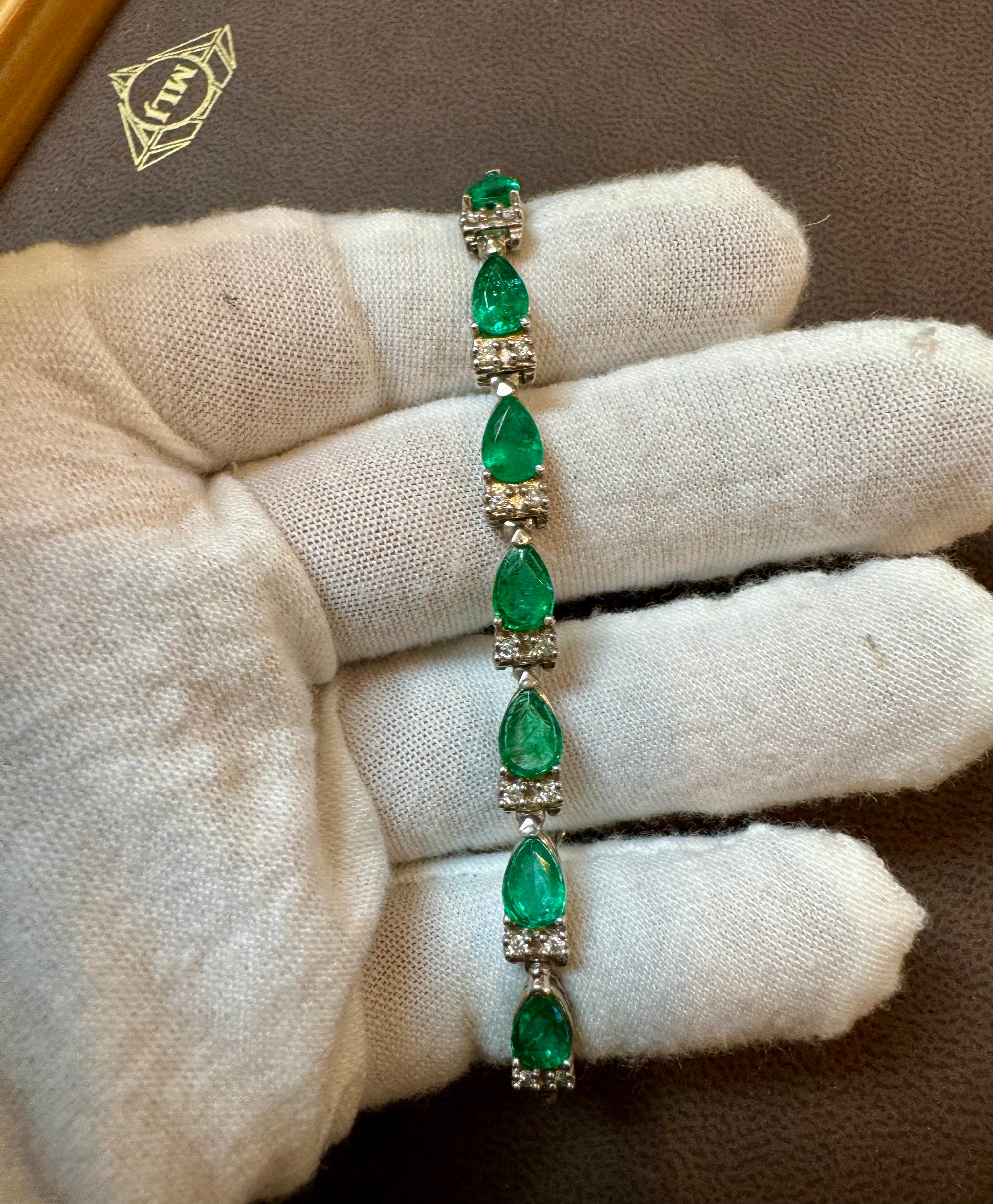 8 Karat natürlicher brasilianischer Smaragd & Diamant-Tennisarmband 14 Karat Gelbgold 7 