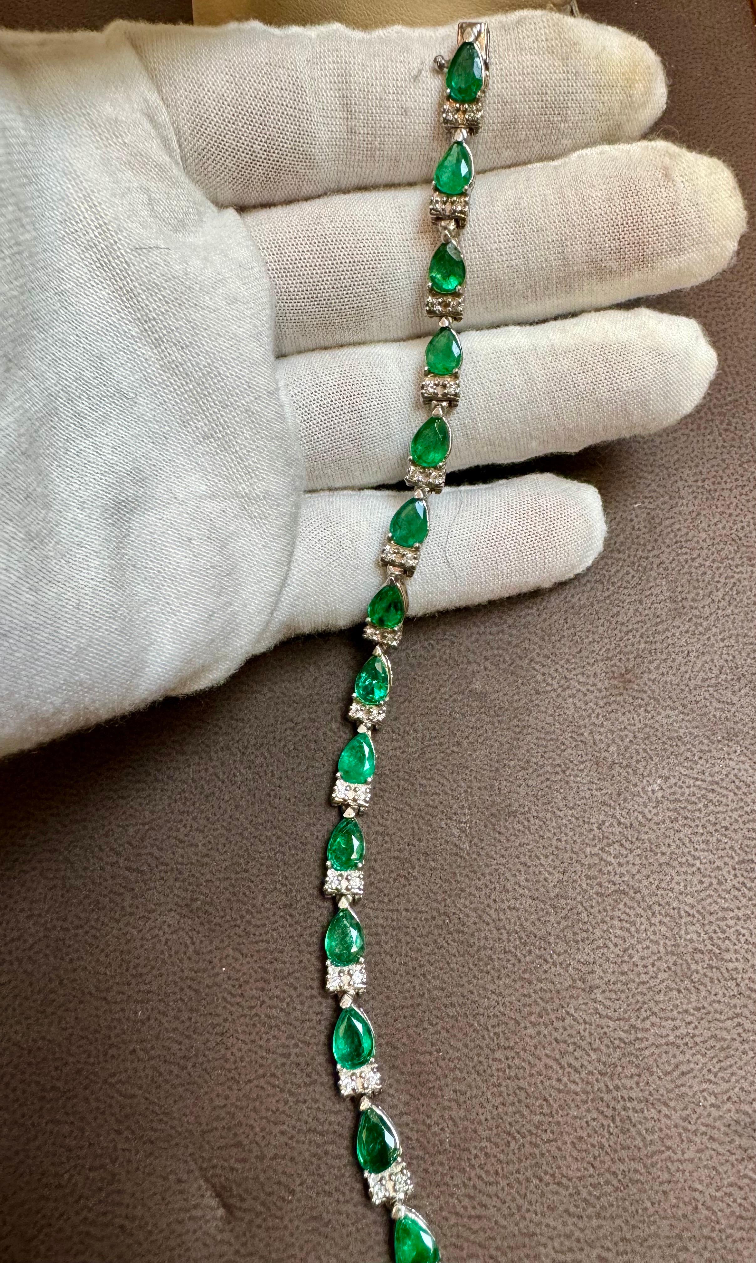 8 Karat natürlicher brasilianischer Smaragd & Diamant-Tennisarmband 14 Karat Gelbgold 7 