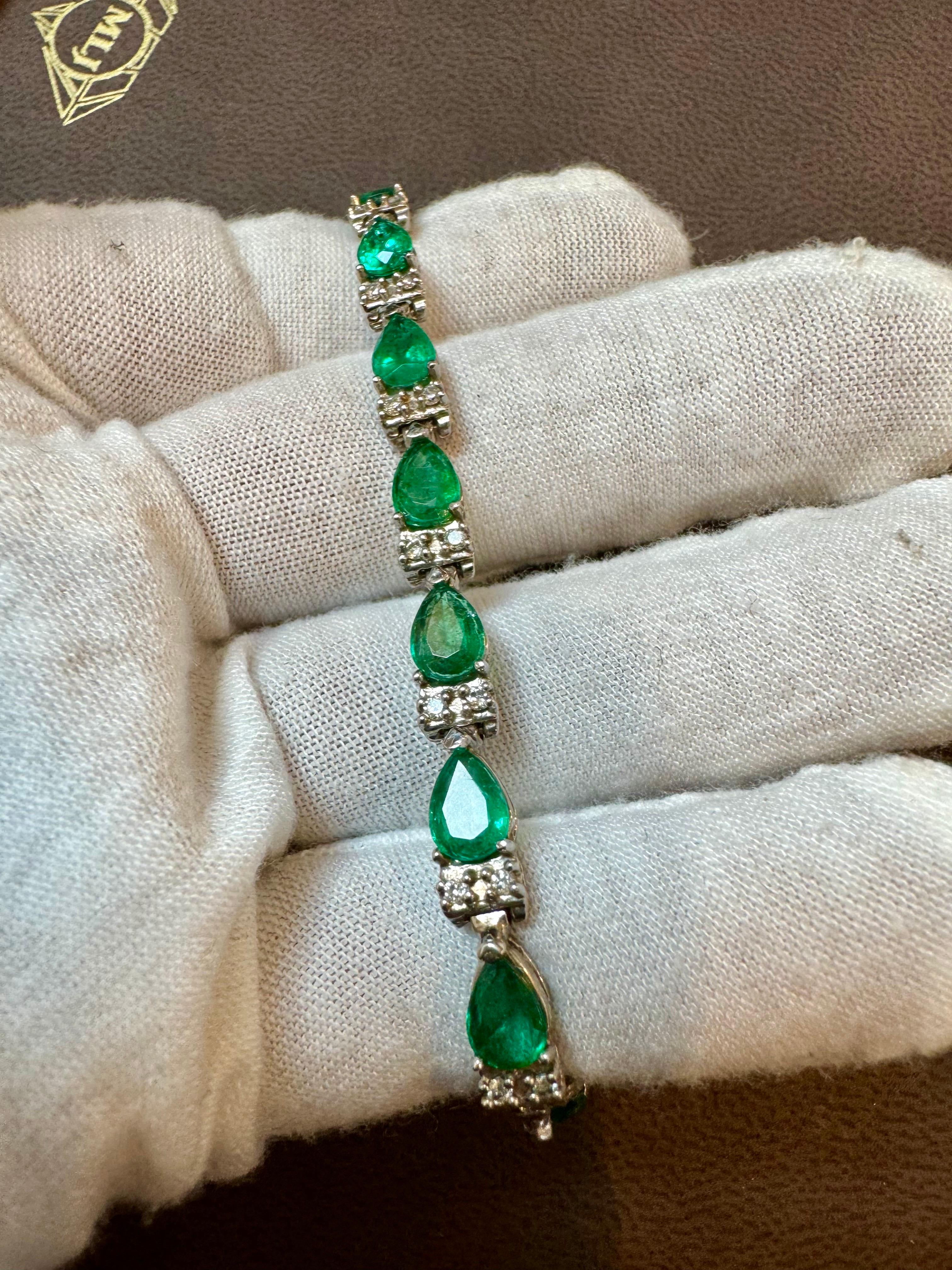 8 Karat natürlicher brasilianischer Smaragd & Diamant-Tennisarmband 14 Karat Gelbgold 7 