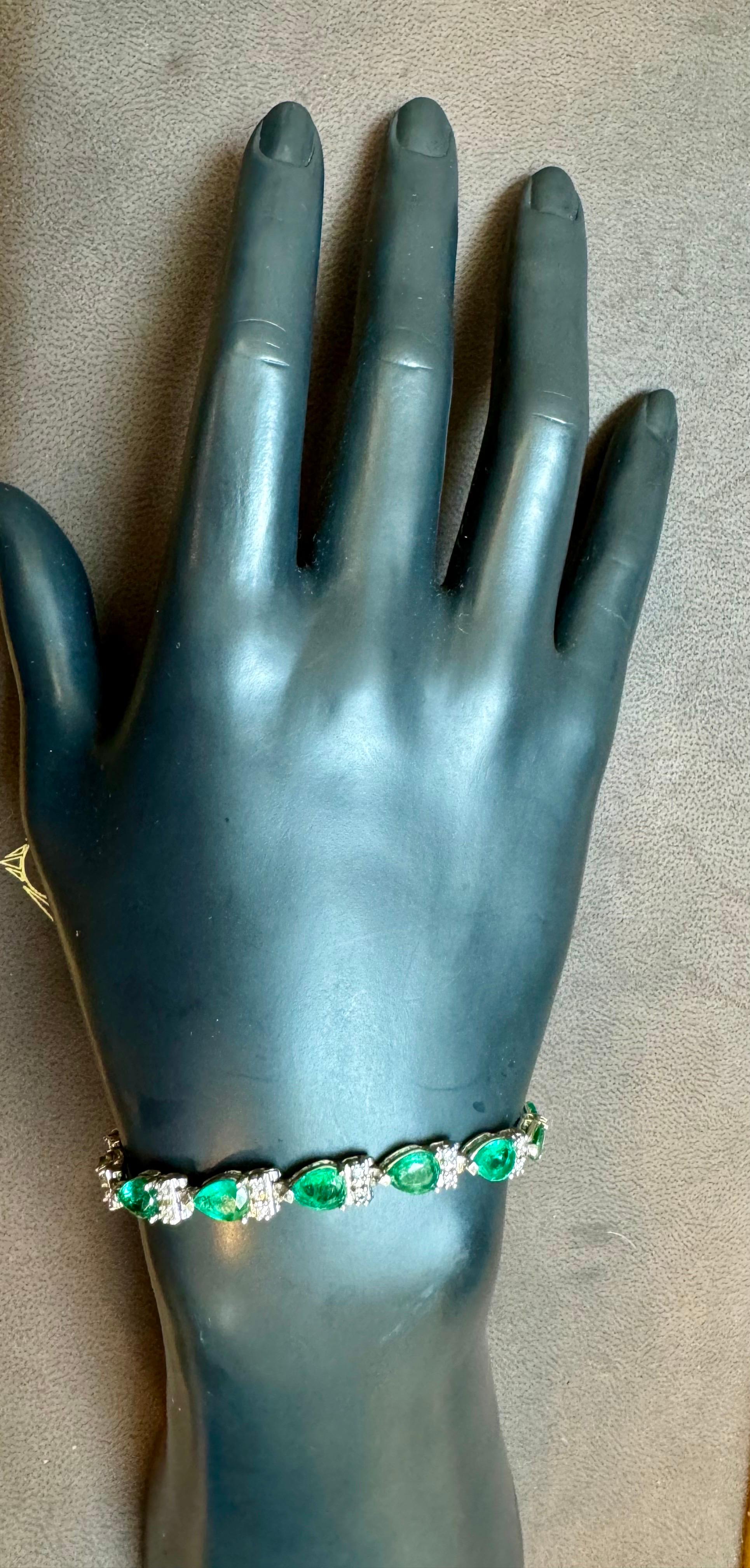 8 Karat natürlicher brasilianischer Smaragd & Diamant-Tennisarmband 14 Karat Gelbgold 7 