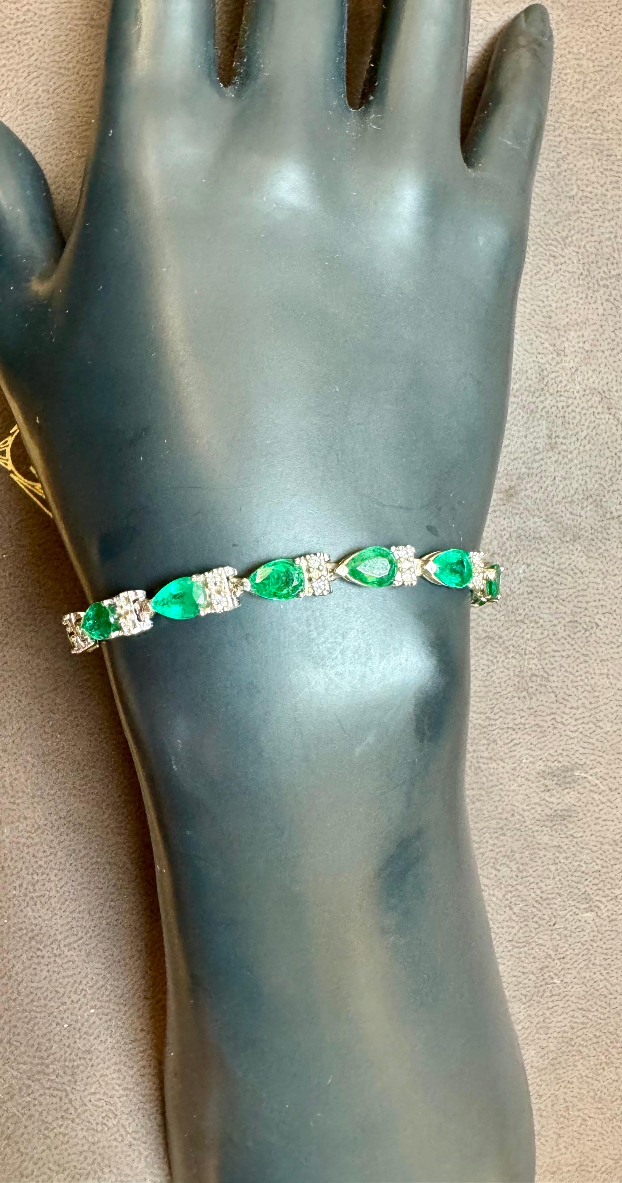 8 Karat natürlicher brasilianischer Smaragd & Diamant-Tennisarmband 14 Karat Gelbgold 7 