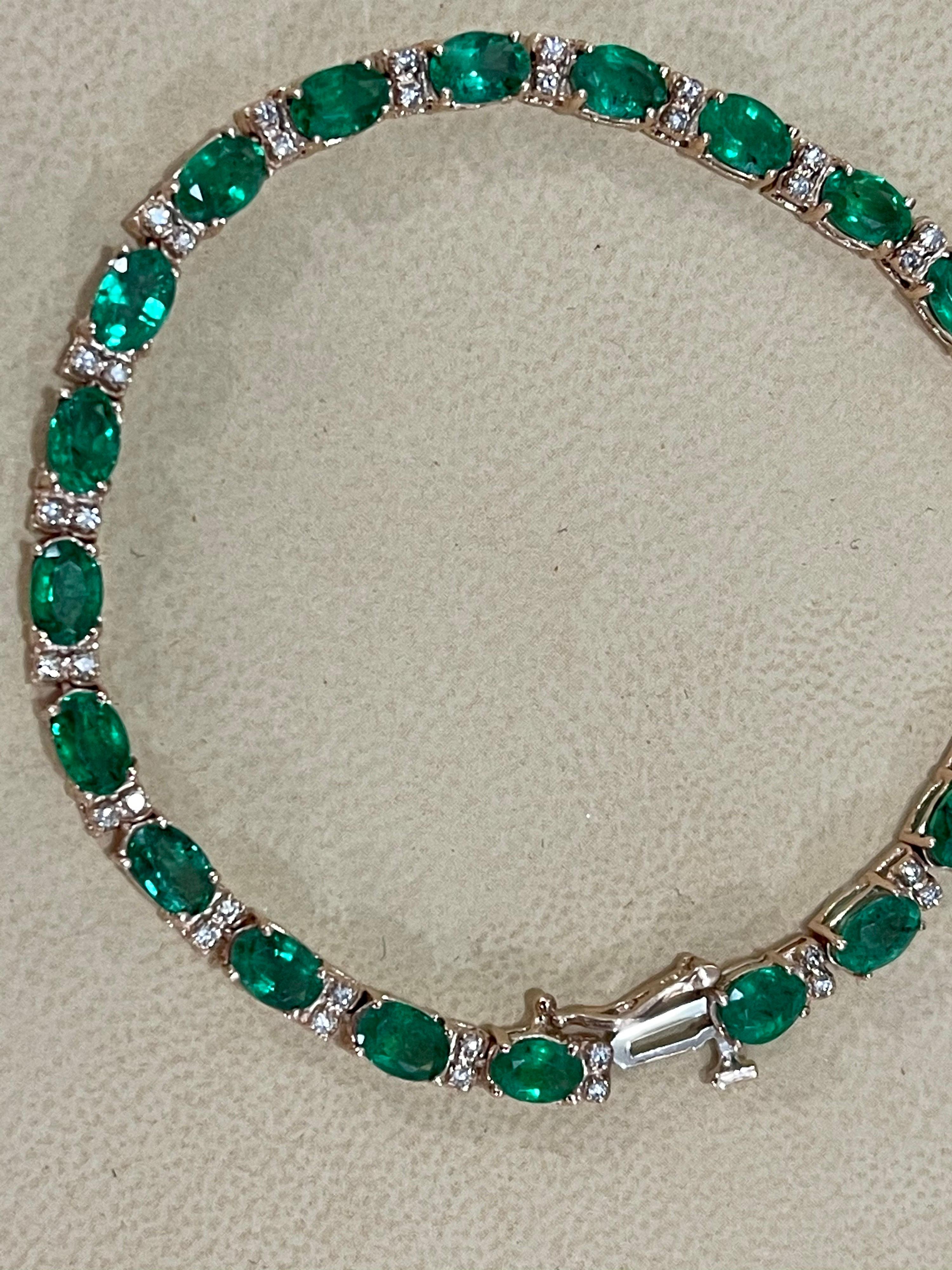 8 Ct Natural Brazilian Emerald and Diamond Tennis Bracelet 14 Karat White Gold 1