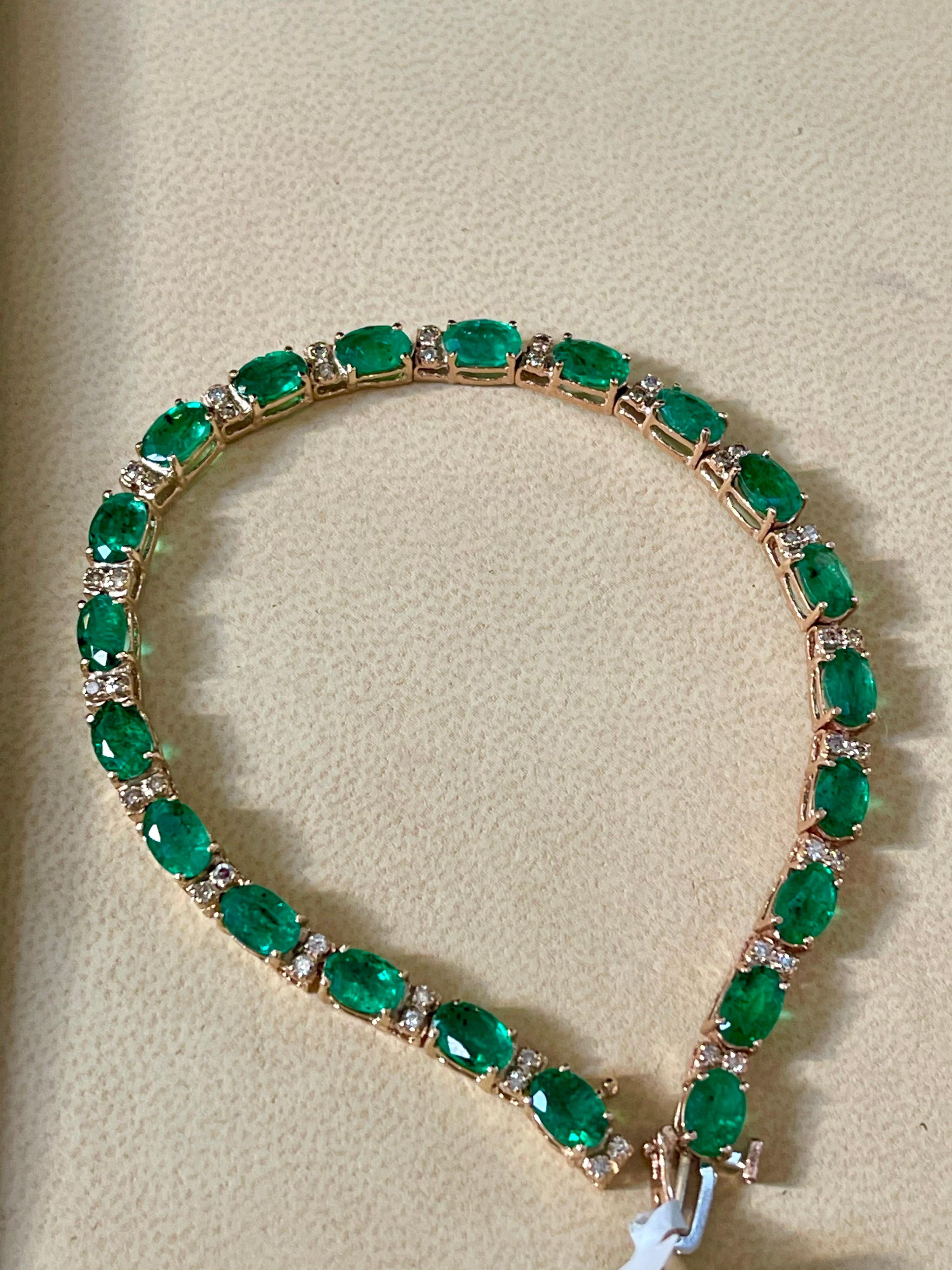 8 Ct Natural Brazilian Emerald and Diamond Tennis Bracelet 14 Karat White Gold 3
