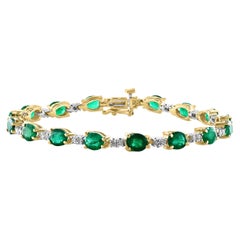 Bracciale tennis con smeraldo brasiliano naturale da 8 carati e diamanti in oro giallo 14 carati