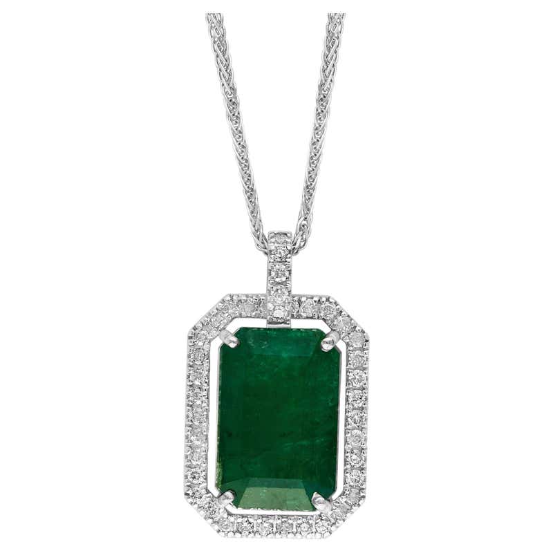 Natural Emerald-Cut Emerald Pendant with Diamond in Rose Gold Size ...