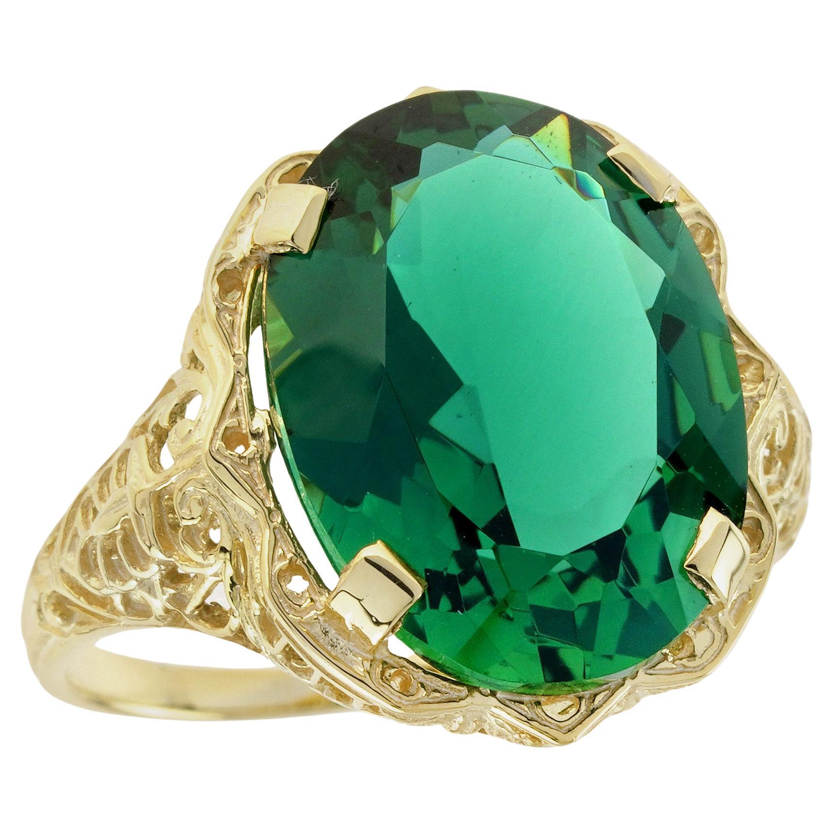 8 Ct. Natural Green Quartz Vintage Style Filigree Cocktail Ring in Solid 9K Gold For Sale