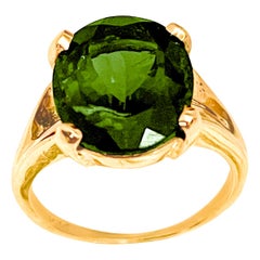 8 Ct Natural Oval Cut Green Tourmaline Ring in 14 Karat Yellow Gold