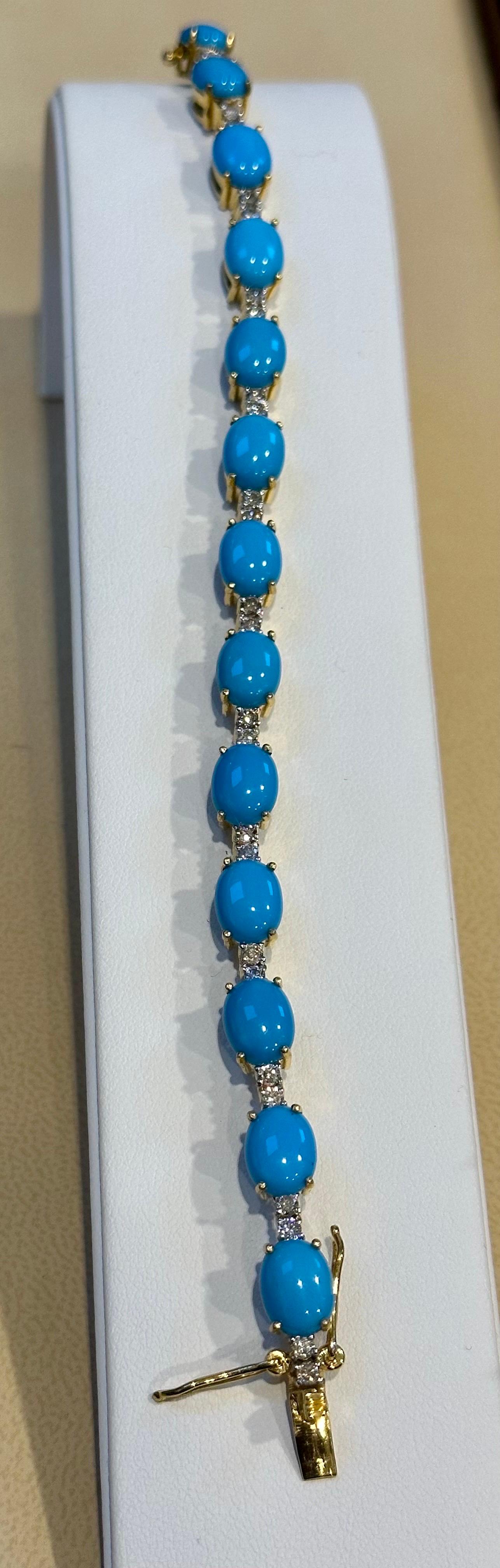 8 Ct Natural Sleeping Beauty Turquoise & Diamond Tennis Bracelet 14 K White Gold In New Condition In New York, NY