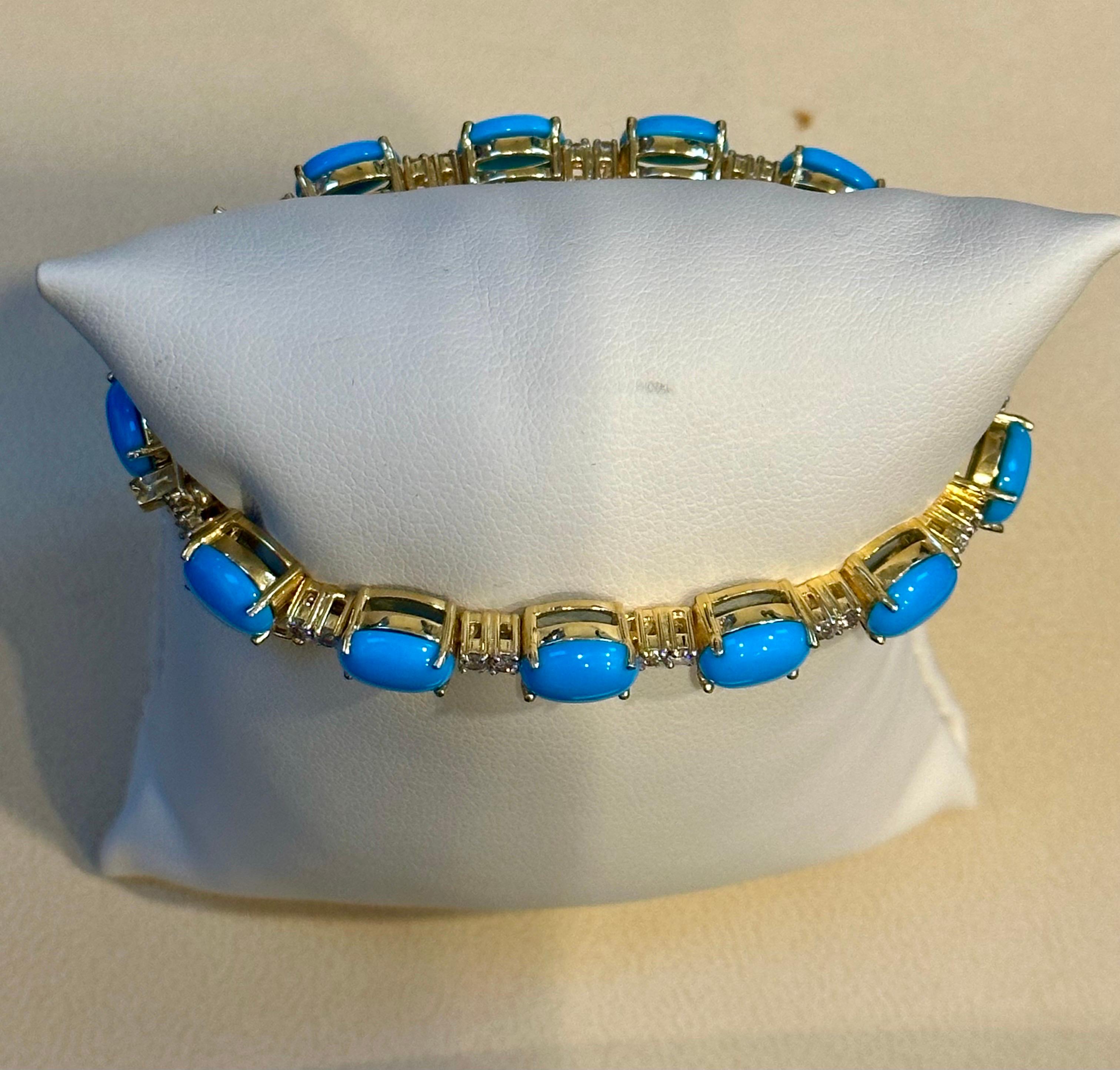 8 Ct Natural Sleeping Beauty Turquoise & Diamond Tennis Bracelet 14 K White Gold 1