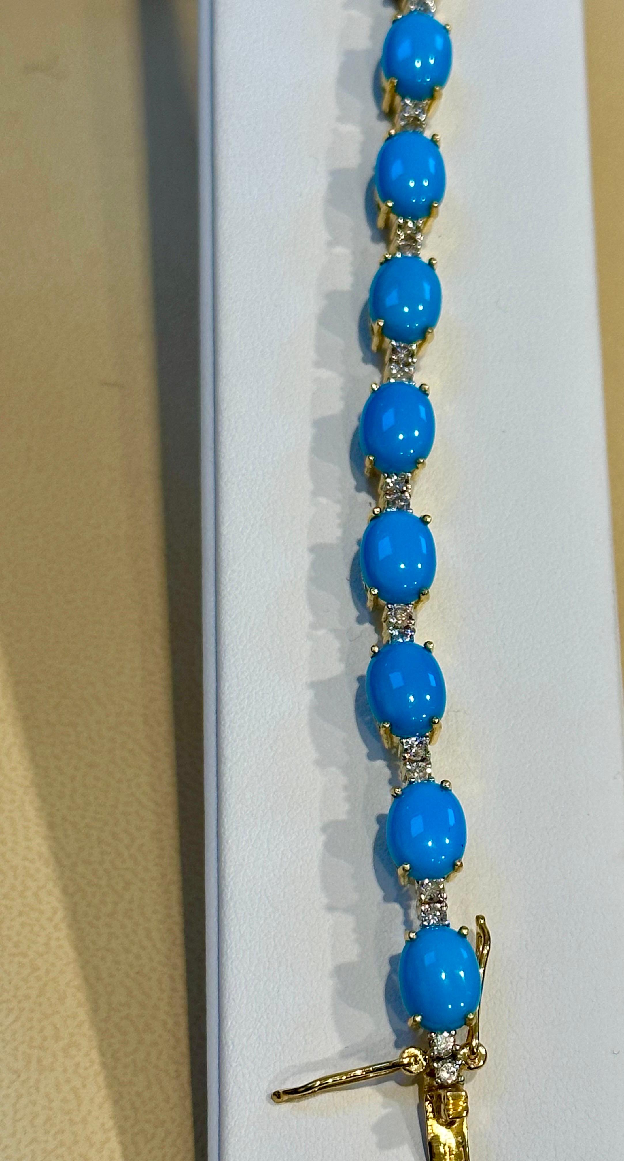 8 Ct Natural Sleeping Beauty Turquoise & Diamond Tennis Bracelet 14 K White Gold 2
