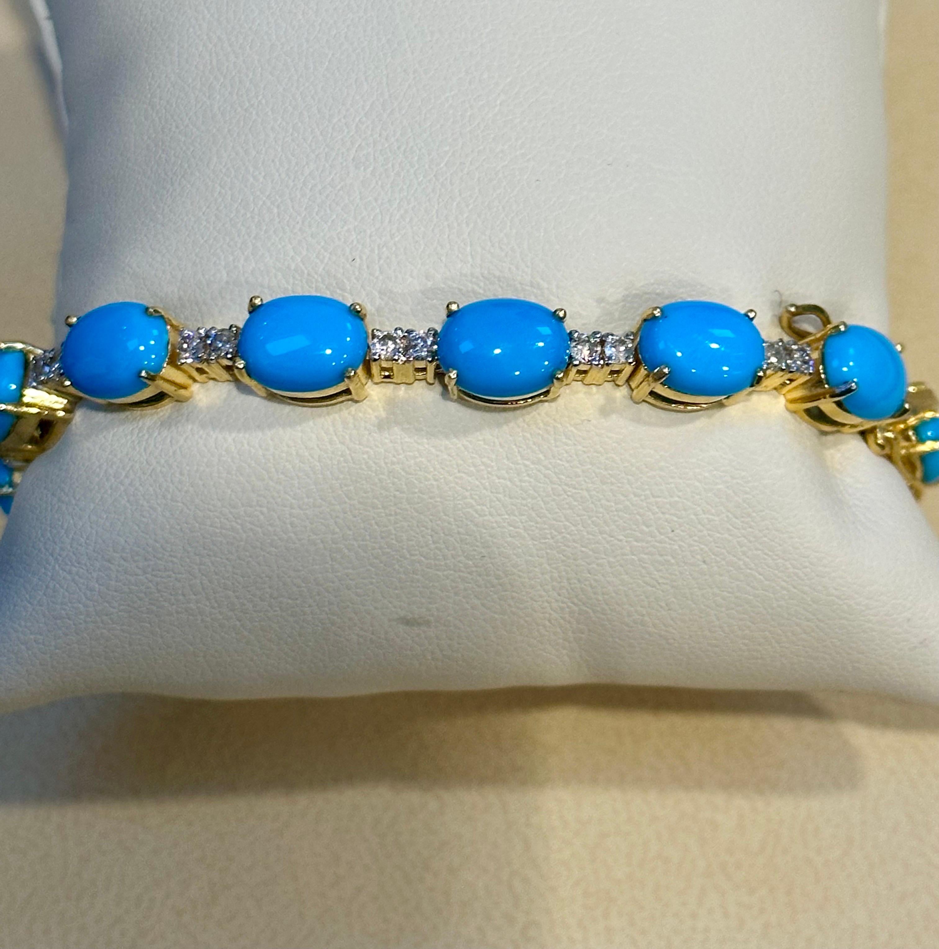 8 Ct Natural Sleeping Beauty Turquoise & Diamond Tennis Bracelet 14 K White Gold 3