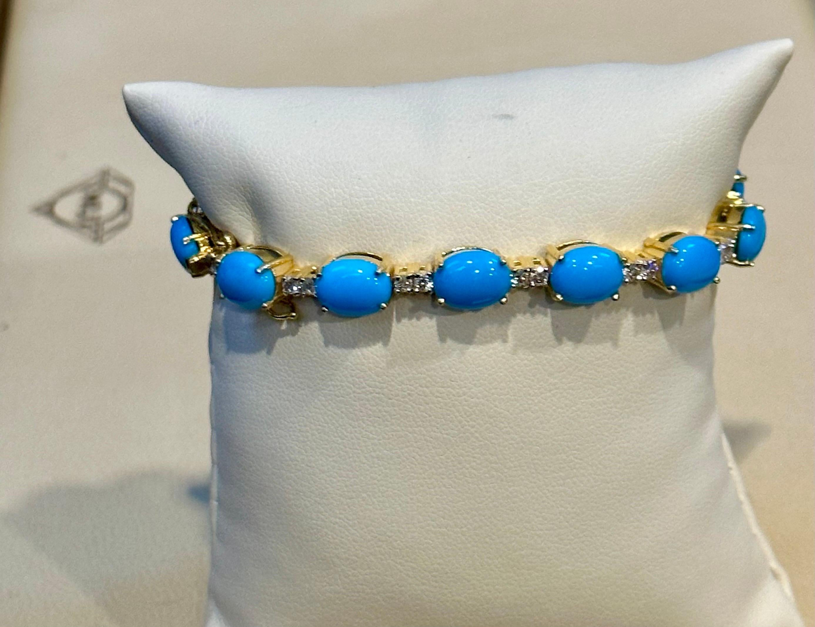 8 Ct Natural Sleeping Beauty Turquoise & Diamond Tennis Bracelet 14 K White Gold 4