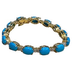 8 Ct Natural Sleeping Beauty Turquoise & Diamond Tennis Bracelet 14 K White Gold