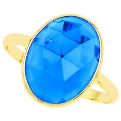 8 Ct. Oval Blue Topaz Ring, 18K Yellow Gold