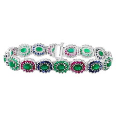 8 Ct Oval Cut Emerald & Ruby & Sapphire Tennis Bracelet 14 Kt White Gold 25.5Gm