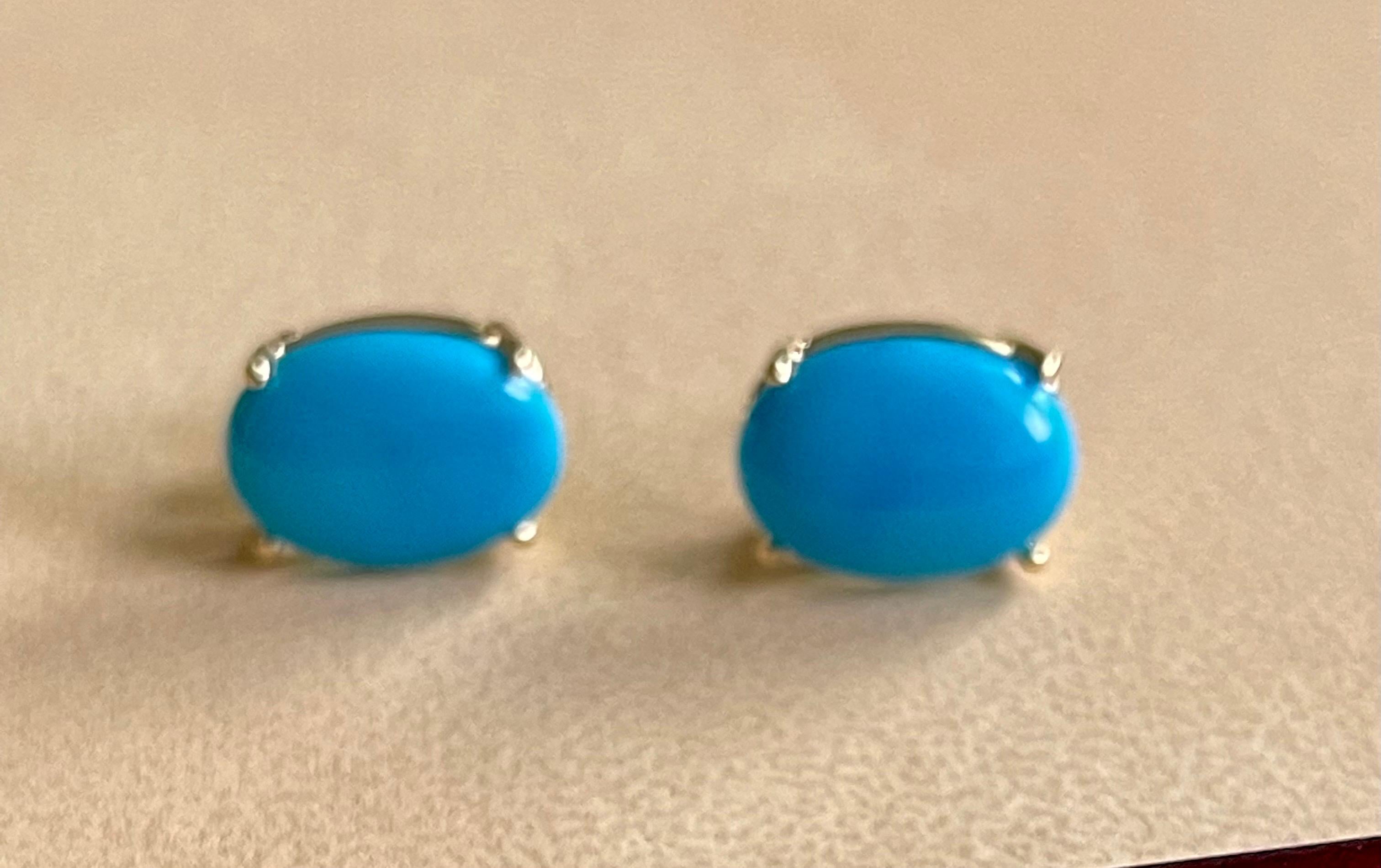 Approximately 8 Ct Oval Natural  Sleeping Beauty Turquoise Stud Earrings 14 K Yellow Gold, Post Back
This exquisite pair of earrings are beautifully crafted with 14 karat Yellow  gold .
Weight of 14 K gold 3.5 Grams
Turquoise pair is natural