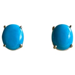 8 Karat Oval natürliche schlafende Schönheit Türkis Ohrstecker 14 K Gelbgold