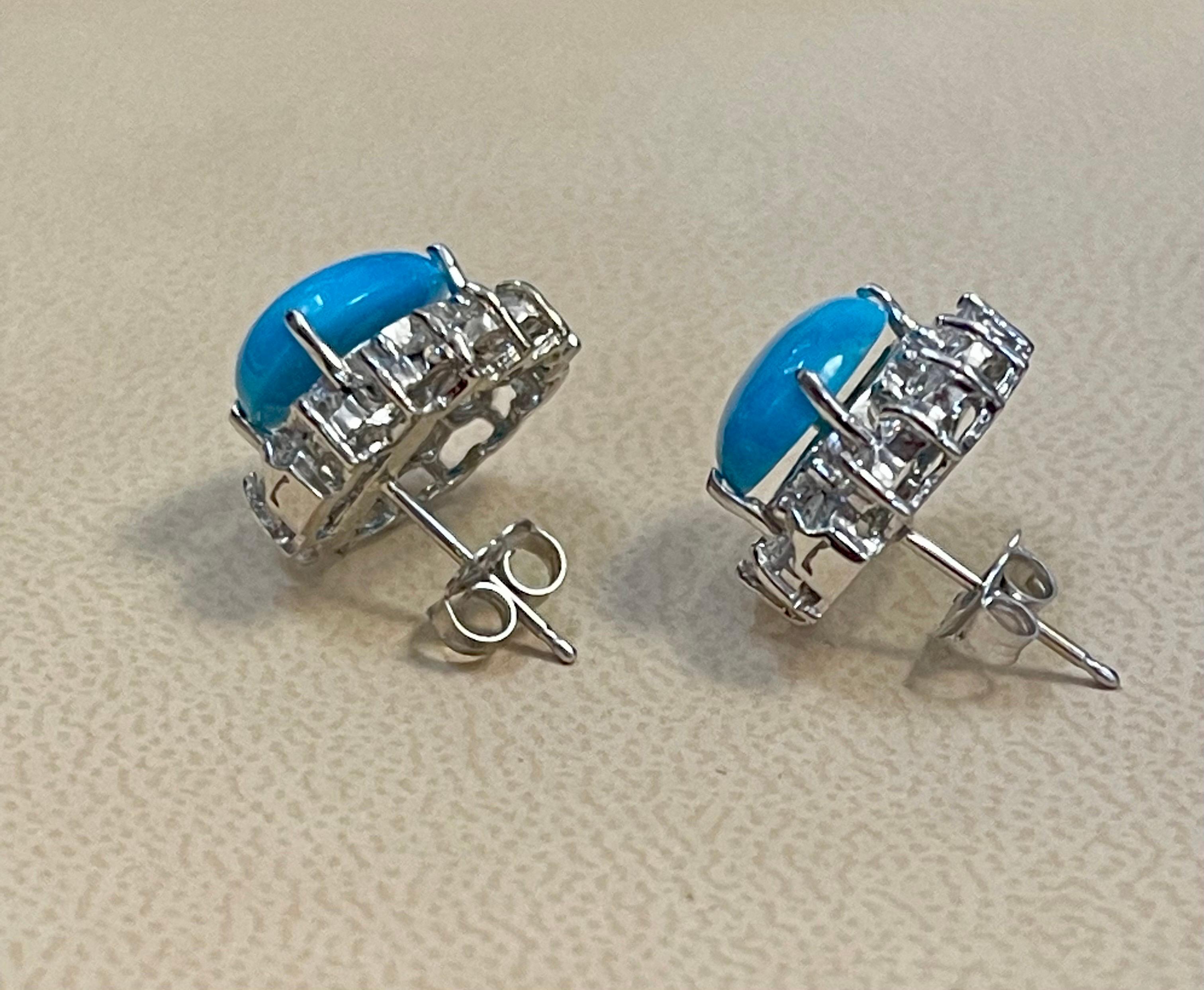 8 Ct Oval Sleeping Beauty Turquoise & 1 Ct Diamond Stud Earrings 14 K White Gold, Post Back
This exquisite pair of earrings are beautifully crafted with 14 karat White gold .
Weight of 14 K gold 5.5 Grams
Turquoise pair is natural sleeping beauty 