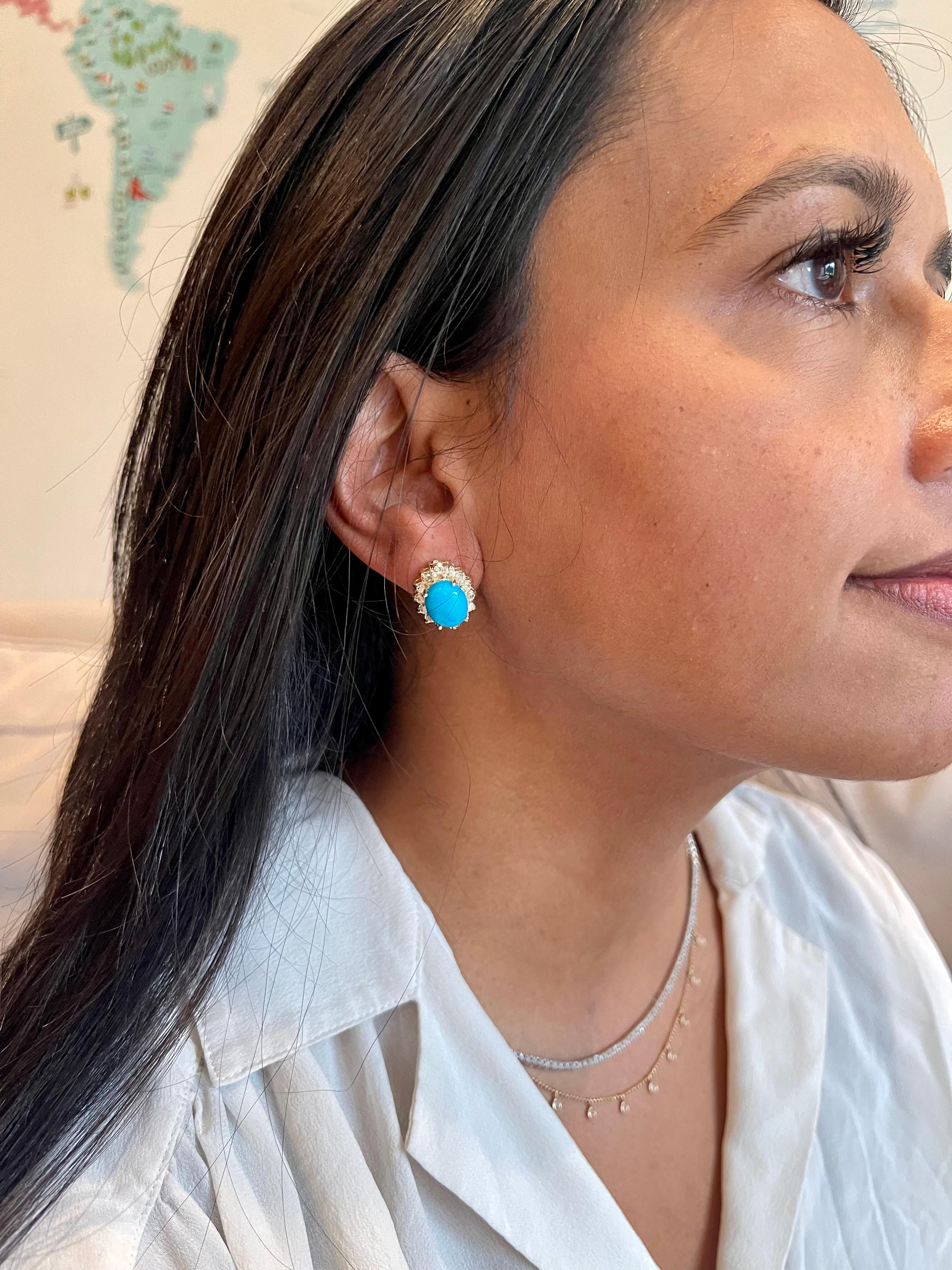 turquoise and diamond stud earrings