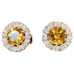 8 Ct Round Natural Citrine Earrings 18 Karat White Gold Omega Backs