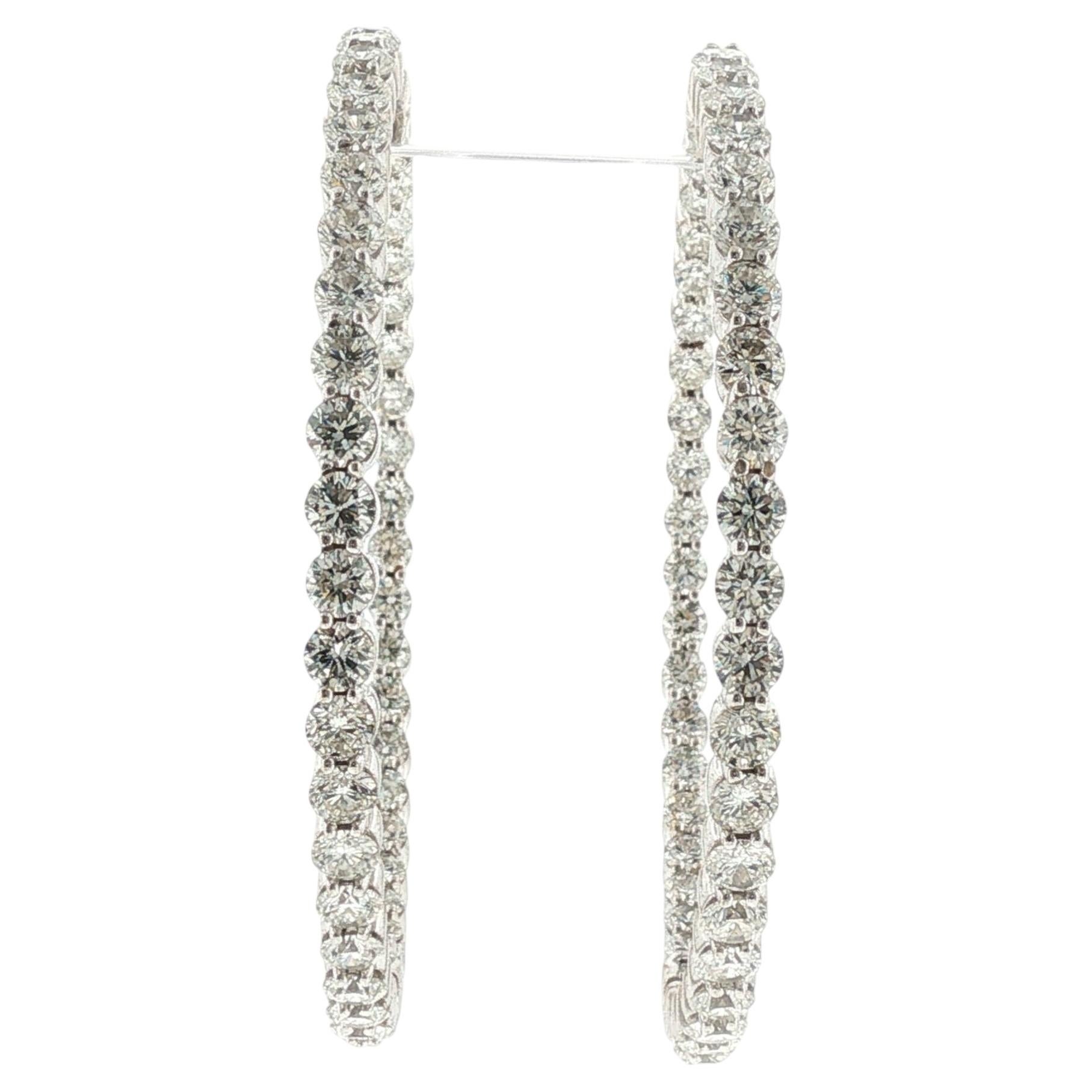 8 CTW Round Brilliant-Cut Diamond 18 Karat White Gold In & Out Hoop Earrings