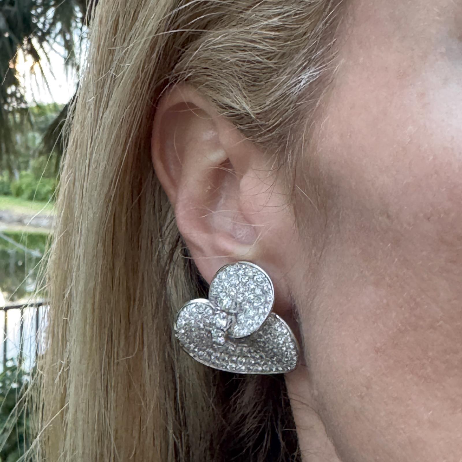 Round Cut 8-CTW Round Brilliant Pavé Set Diamond 18KWG Lilly Pad Style Earclip Earrings For Sale