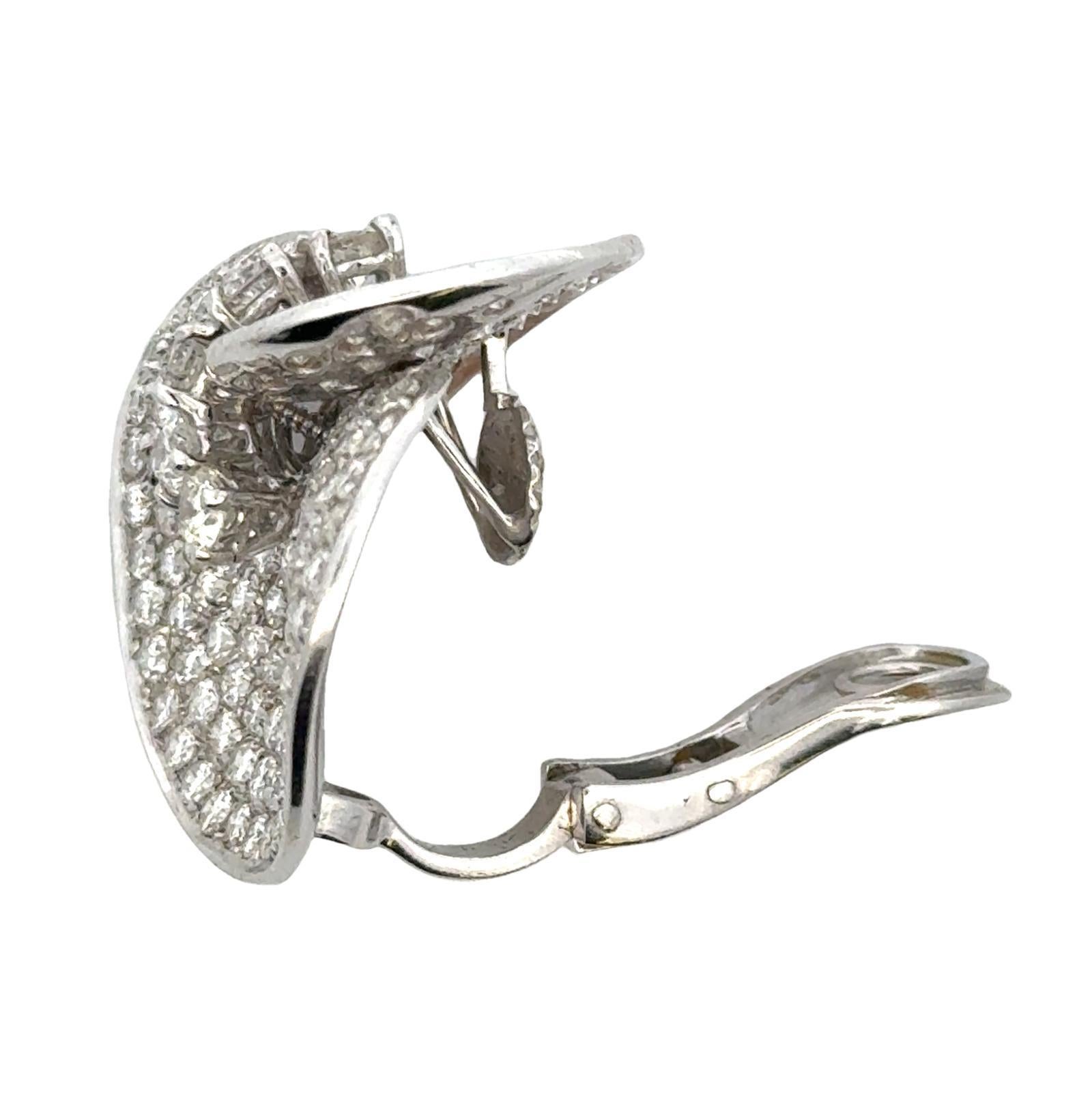 Women's 8-CTW Round Brilliant Pavé Set Diamond 18KWG Lilly Pad Style Earclip Earrings For Sale