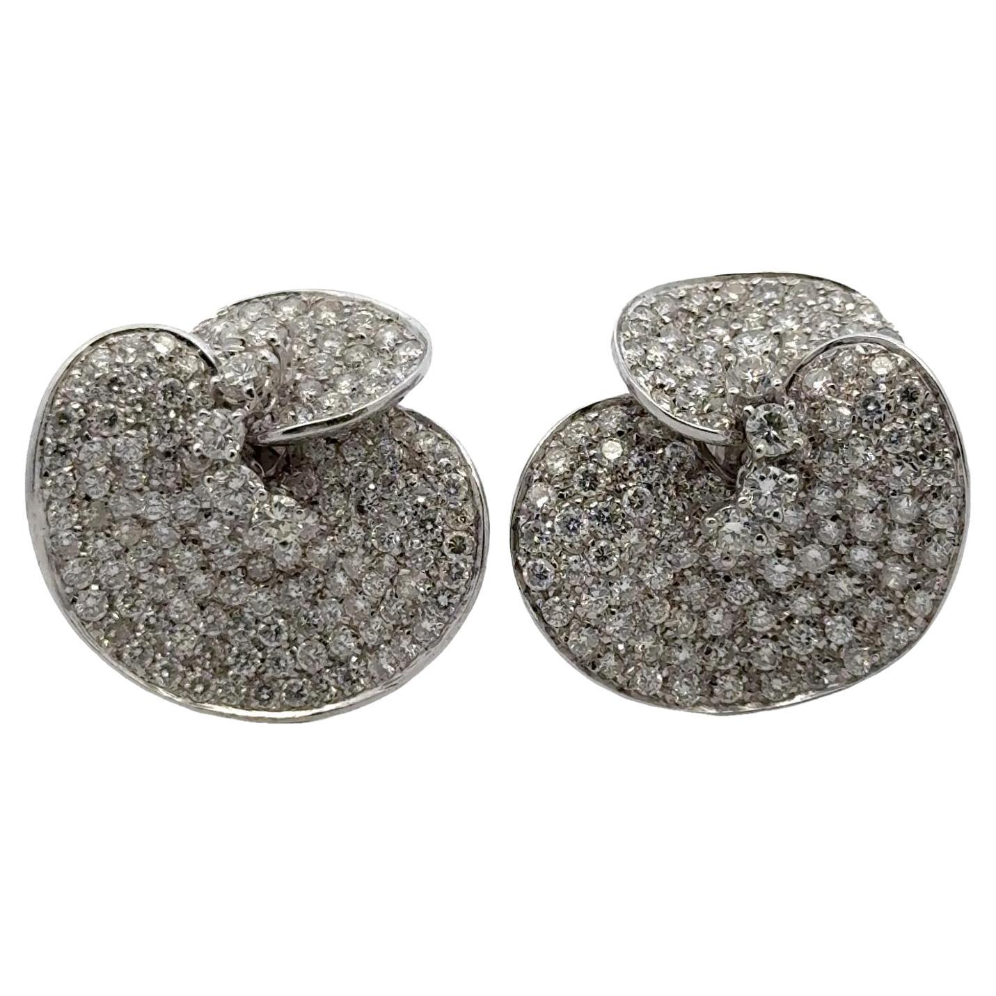 8-CTW Round Brilliant Pavé Set Diamond 18KWG Lilly Pad Style Earclip Earrings For Sale