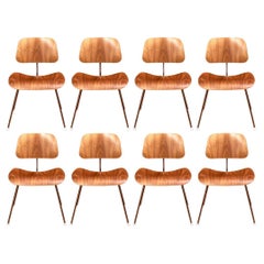 8 Curated Ray And Charles Eames Moulded Ply Wood Walnut Dining Chairs