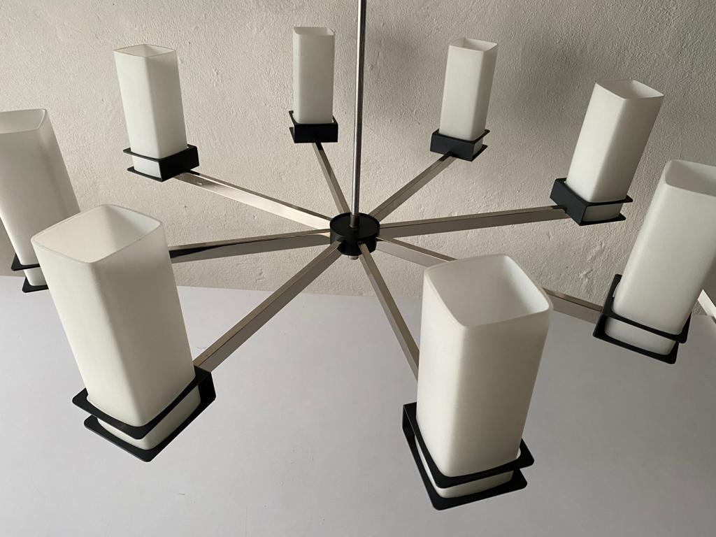 8 Cylinder Opal Glass Tubes Atomic Chandelier by Kaiser Leuchten, 1970s, Germany For Sale 7