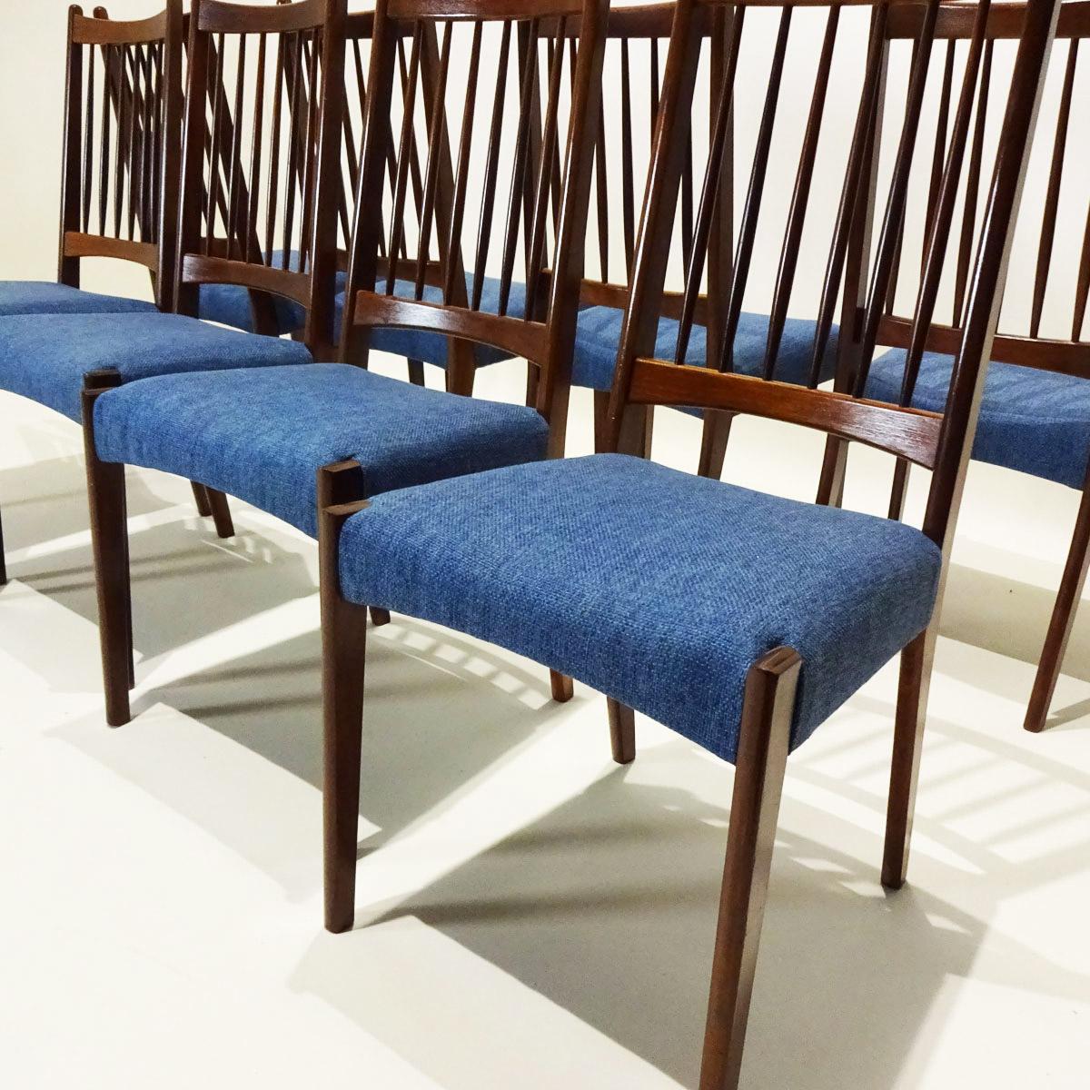 Mid-Century Modern 8 Danish Mid Century Arne Hovmand Olsen Teak and Fabric Dining Chairs For Sale