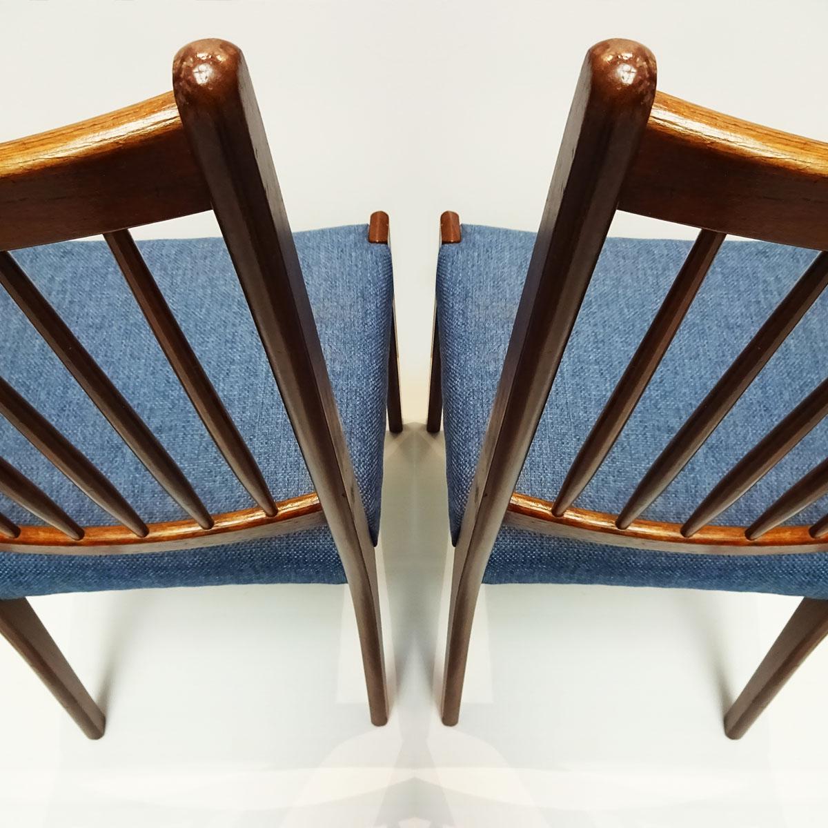 20th Century 8 Danish Mid Century Arne Hovmand Olsen Teak and Fabric Dining Chairs For Sale