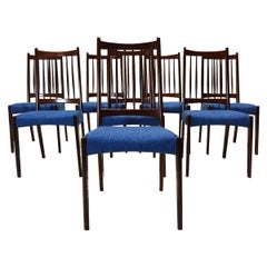 8 Danish Mid Century Arne Hovmand Olsen Teak and Fabric Dining Chairs