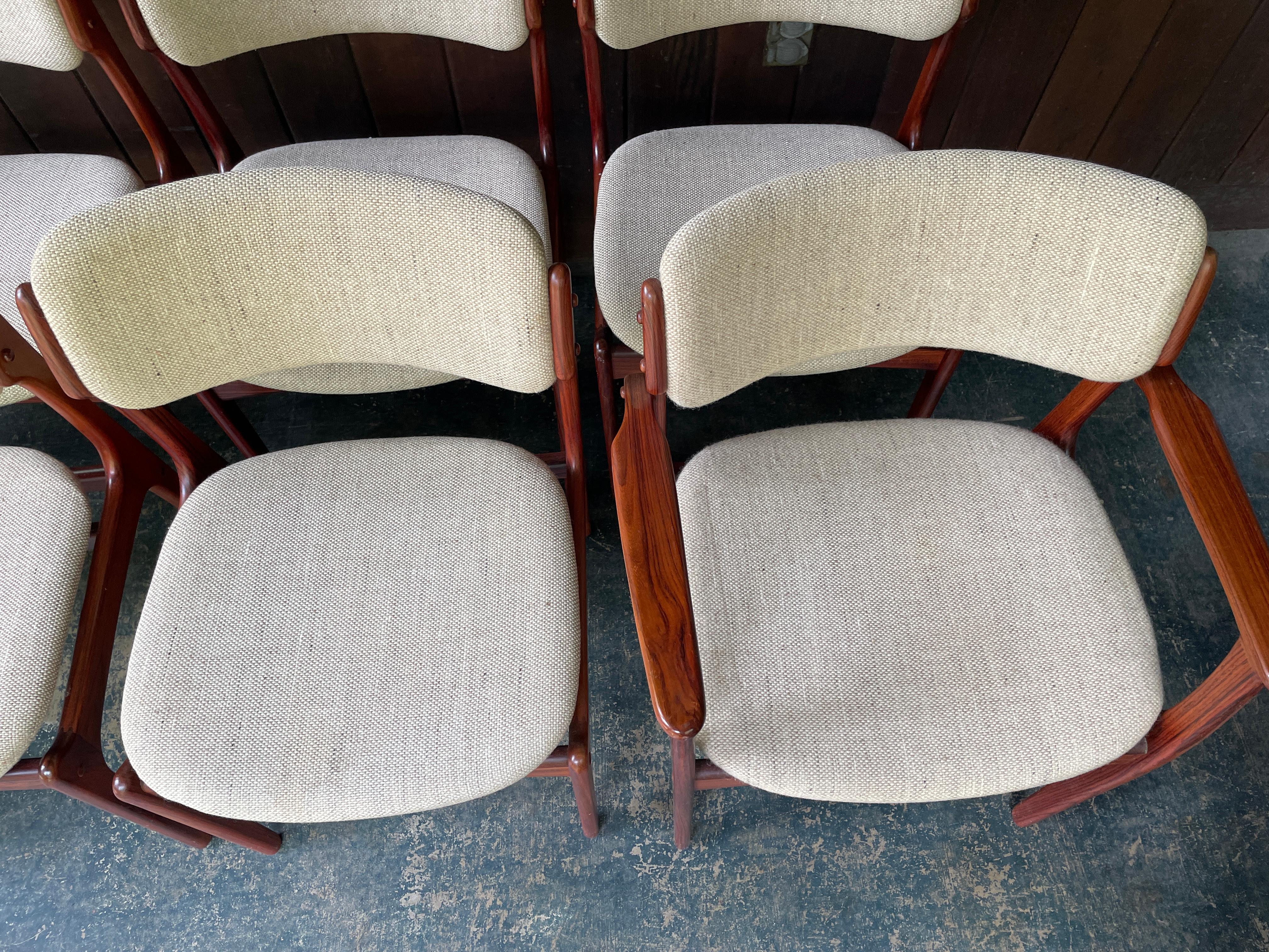 8 sillas/sillones de comedor daneses de palisandro Erik Buch para O.D. Mobler Modelo 49, 50 en venta 3