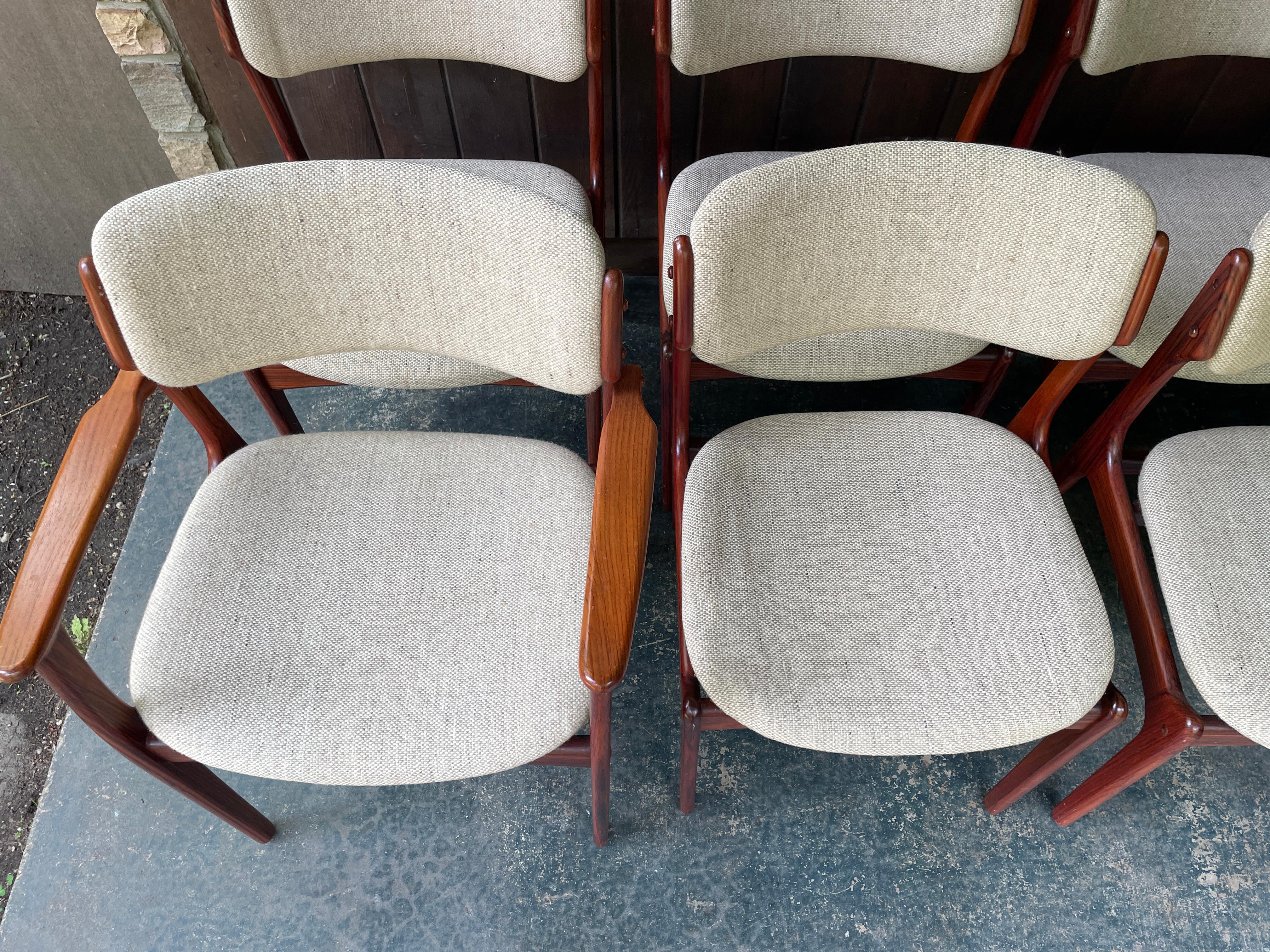 8 sillas/sillones de comedor daneses de palisandro Erik Buch para O.D. Mobler Modelo 49, 50 en venta 4