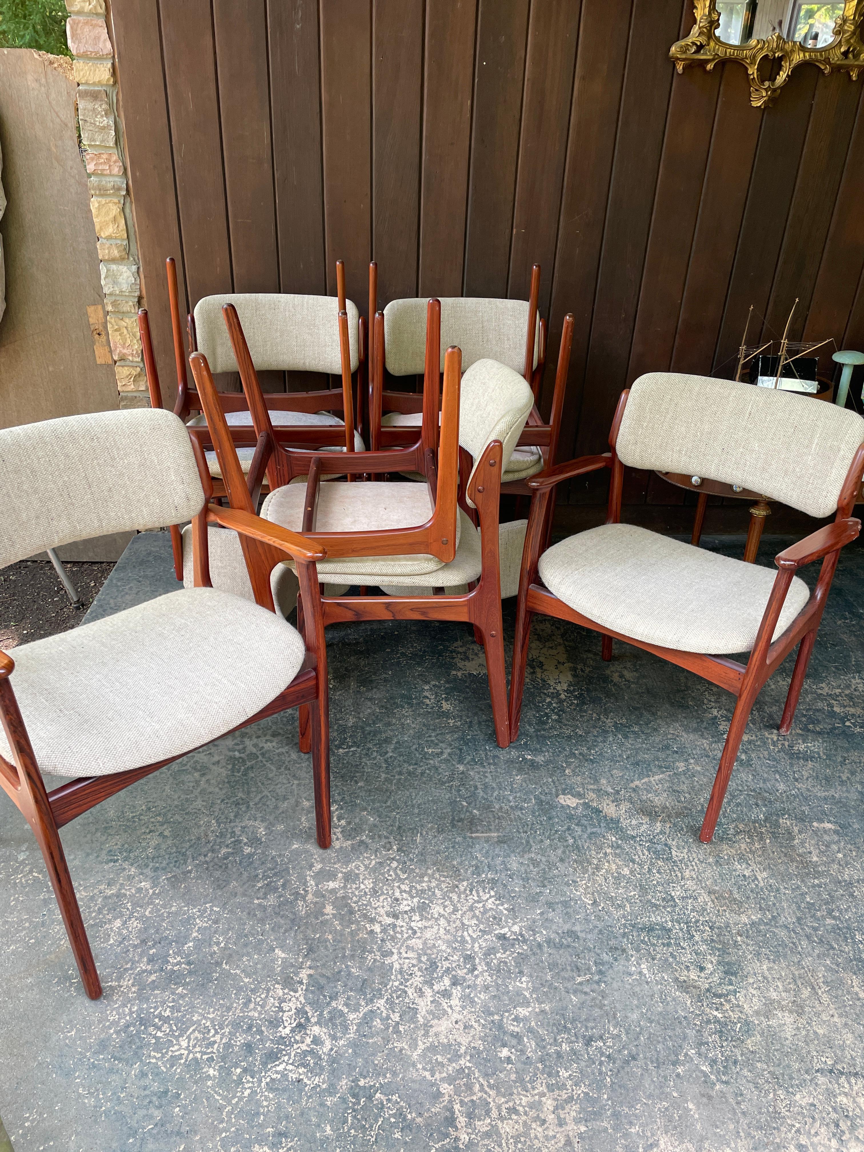 8 sillas/sillones de comedor daneses de palisandro Erik Buch para O.D. Mobler Modelo 49, 50 en venta 8