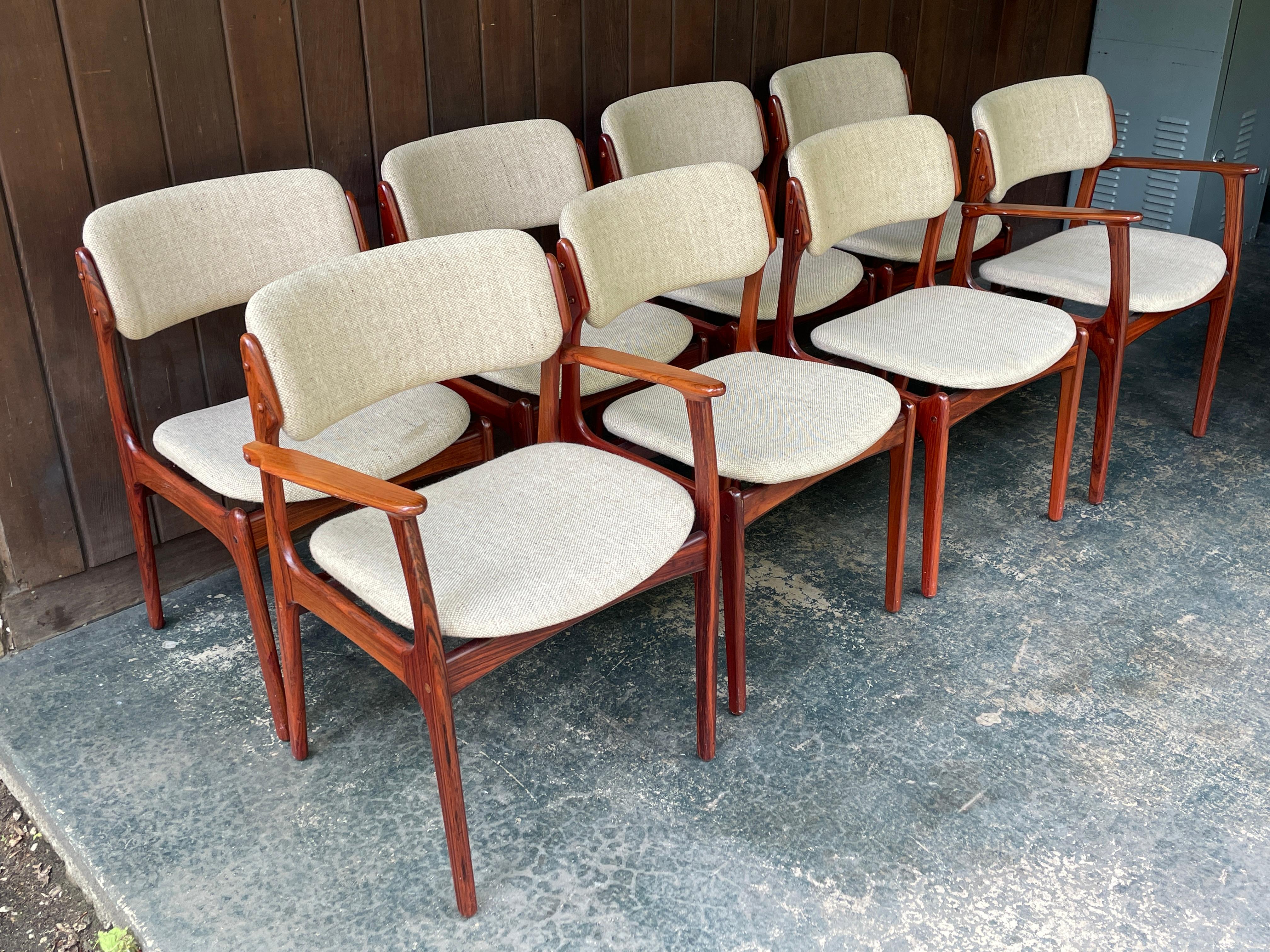 8 sillas/sillones de comedor daneses de palisandro Erik Buch para O.D. Mobler Modelo 49, 50 Danés en venta