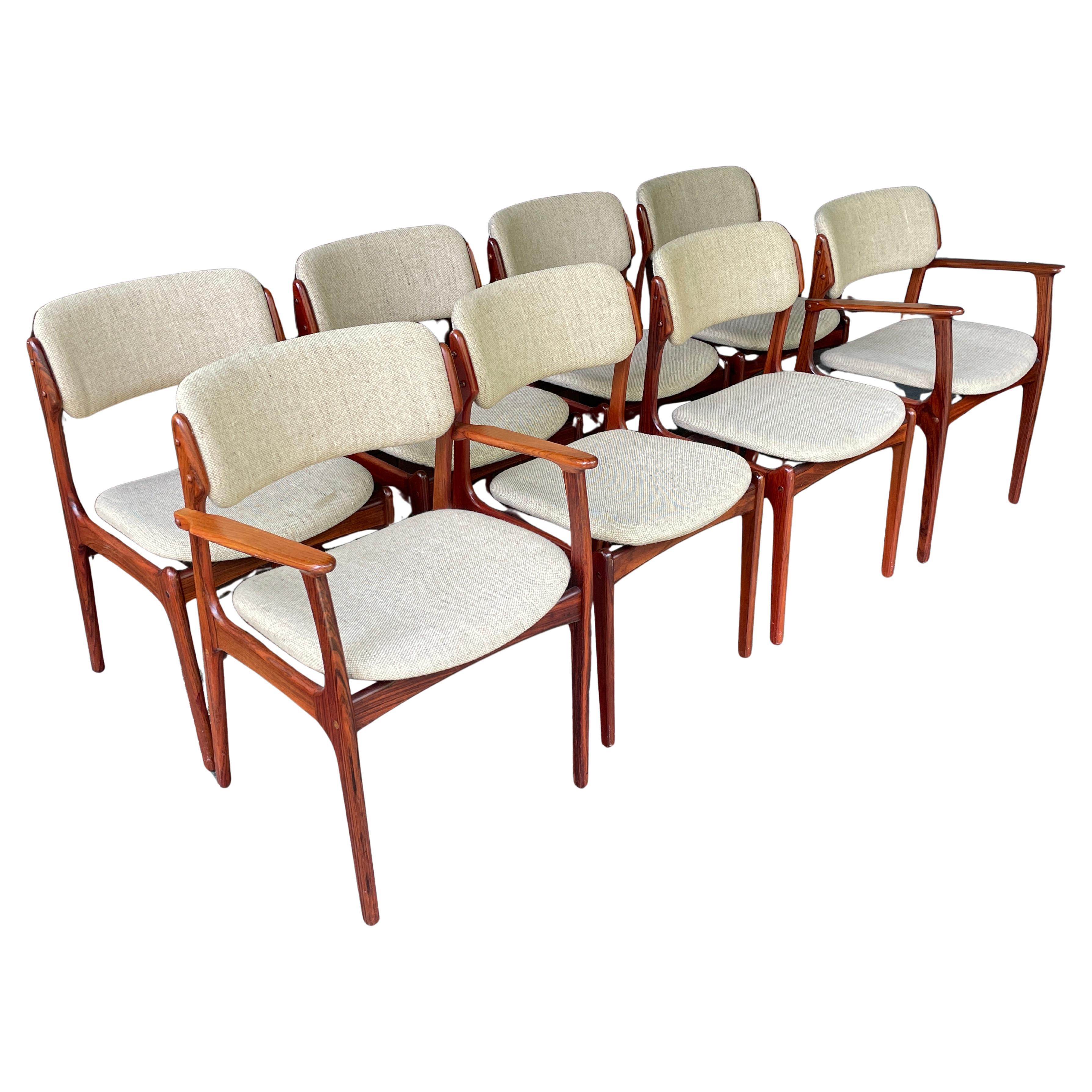 8 Danish Rosewood Dining Chairs/Armchairs Erik Buch for O.D. Mobler Model 49, 50