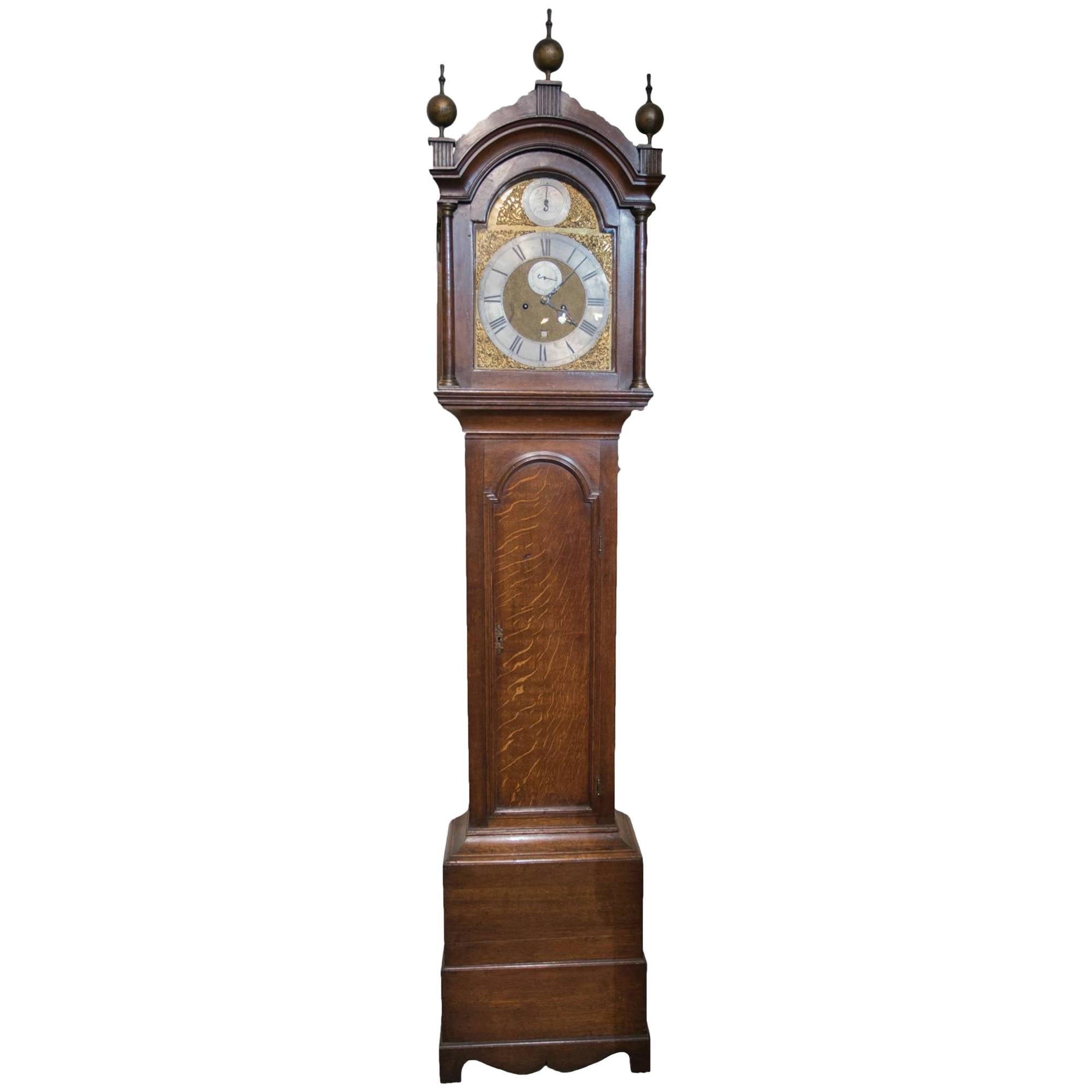 8 Day Brass, Arch Dial Clock For Sale