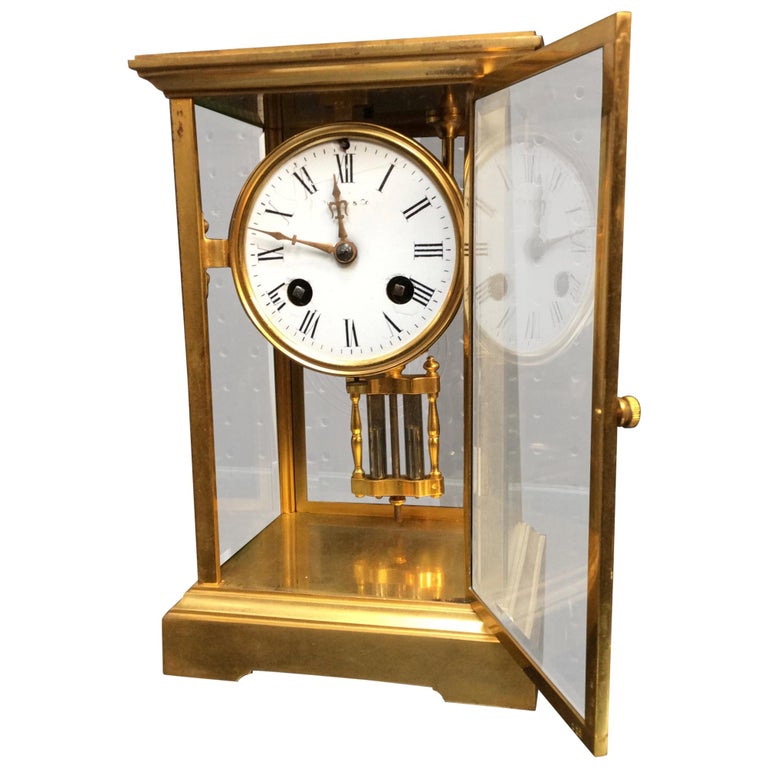 8 Day French Four Glass Mercury Pendulum Clock For Sale at 1stdibs