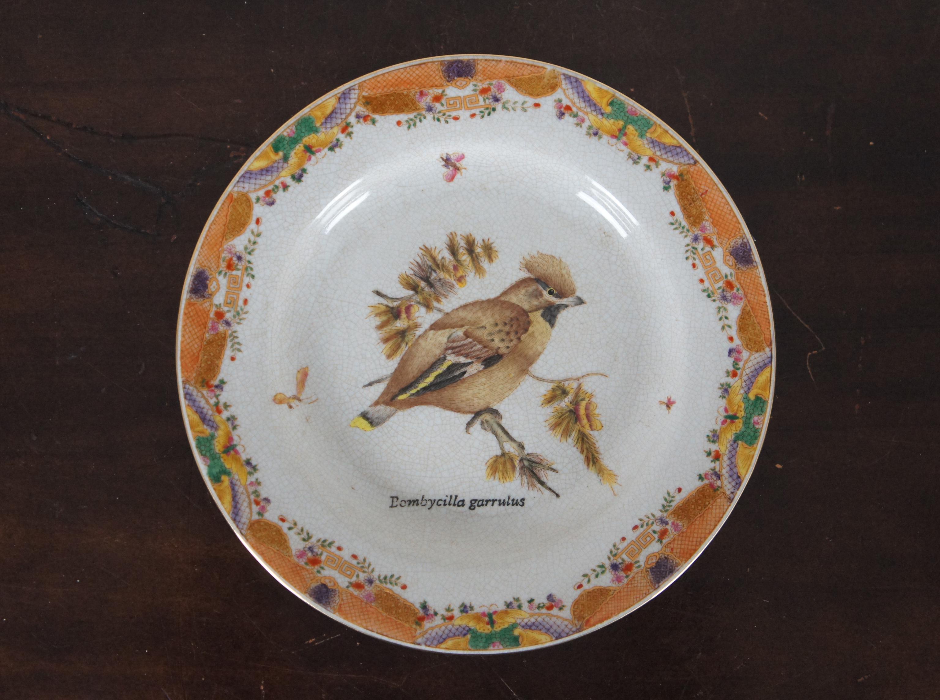 8 Decorative Antiqued Porcelain Bird Plates Wong Lee Ornithology In Good Condition In Dayton, OH