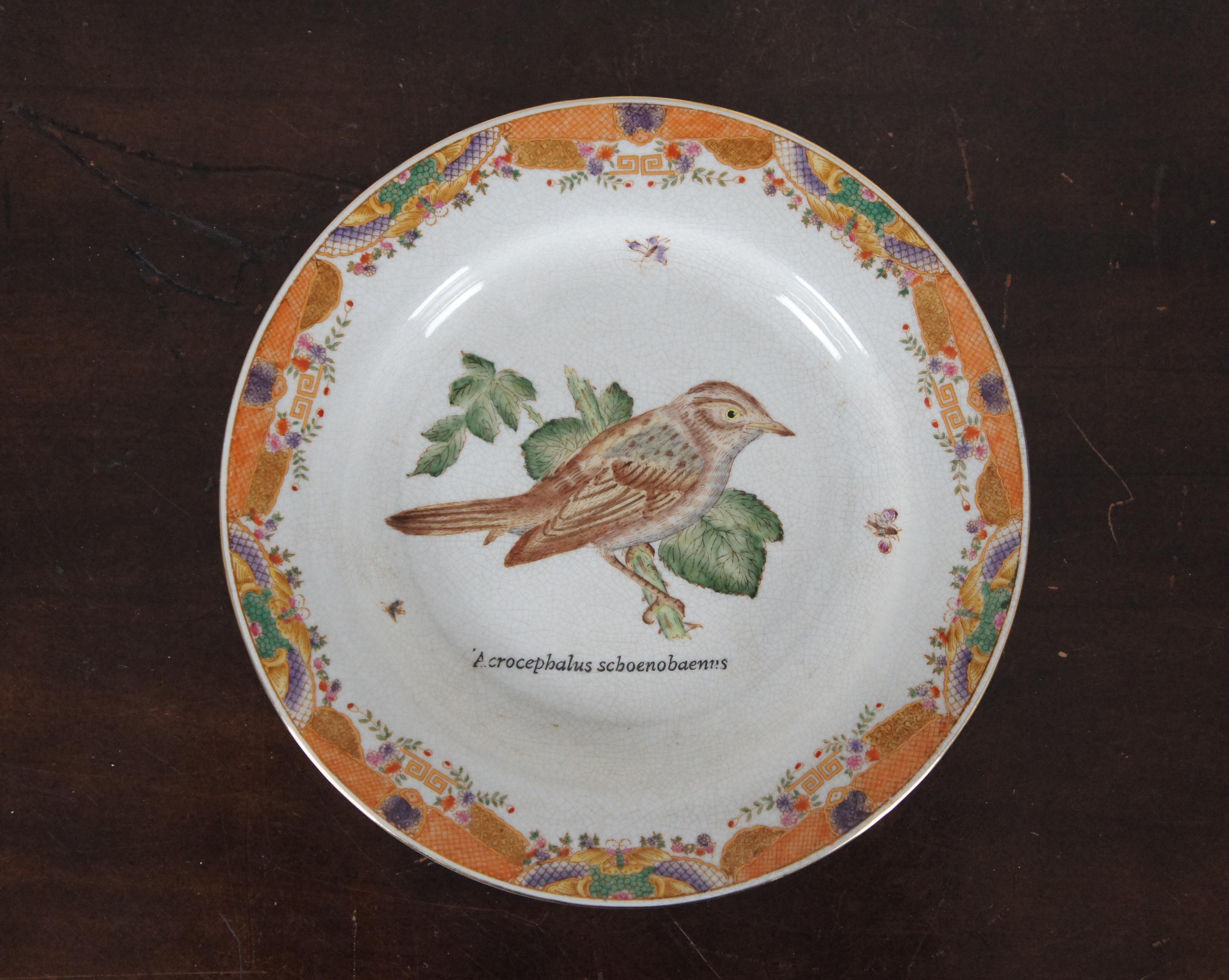 20th Century 8 Decorative Antiqued Porcelain Bird Plates Wong Lee Ornithology