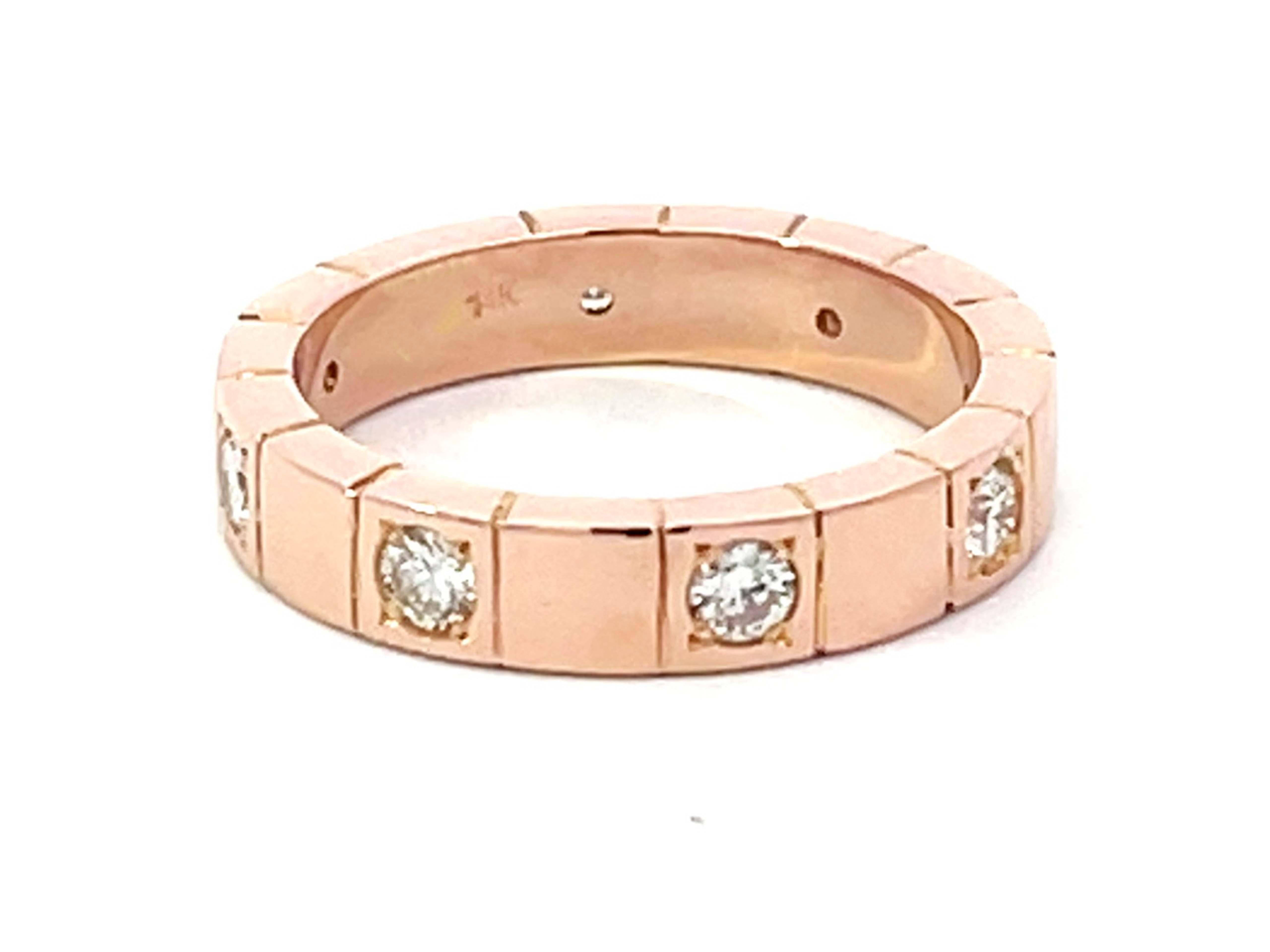 Brilliant Cut 8 Diamond Band Ring 14K Rose Gold For Sale