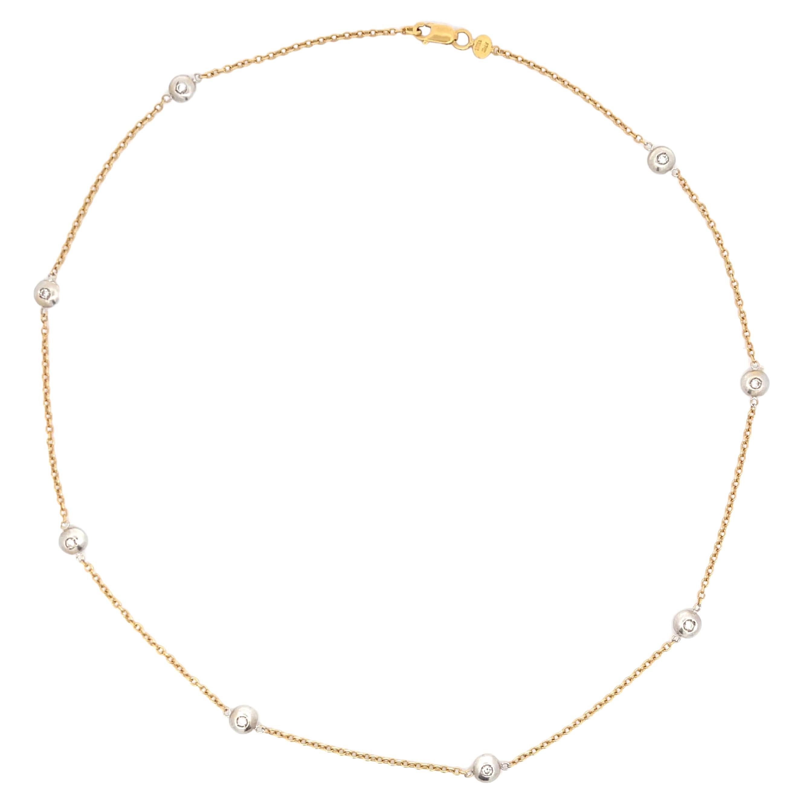8 Diamond Circles Chain Necklace in 18k Yellow and White Gold