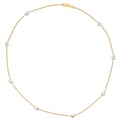 8 Diamond Circles Chain Necklace in 18k Yellow and White Gold