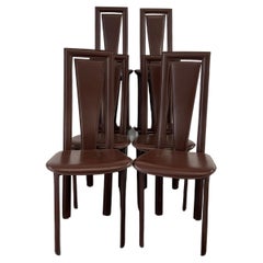 8 Dining Chairs in leather , 1970’s France